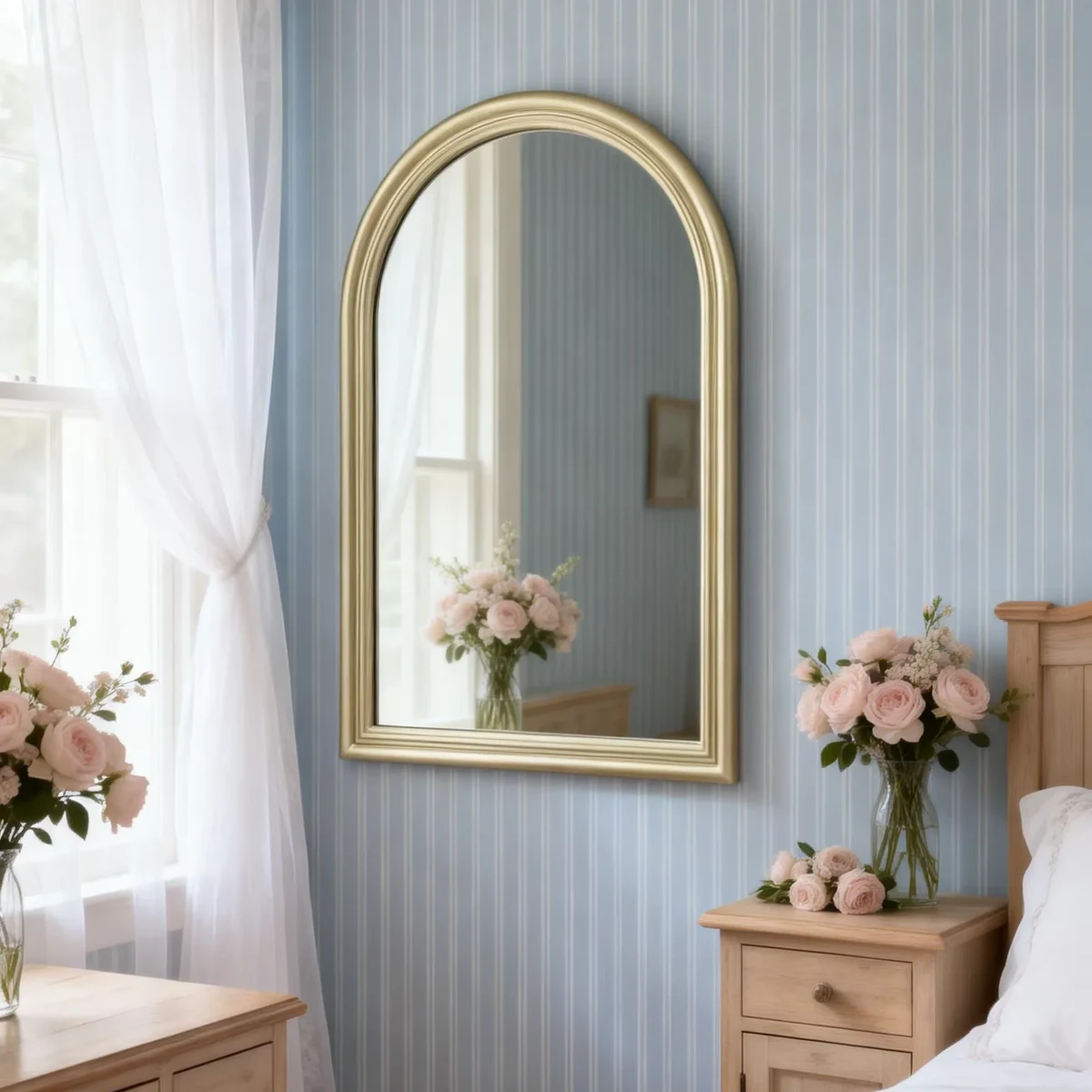 Modern Solid Wood Arched Arch Wall Mirror