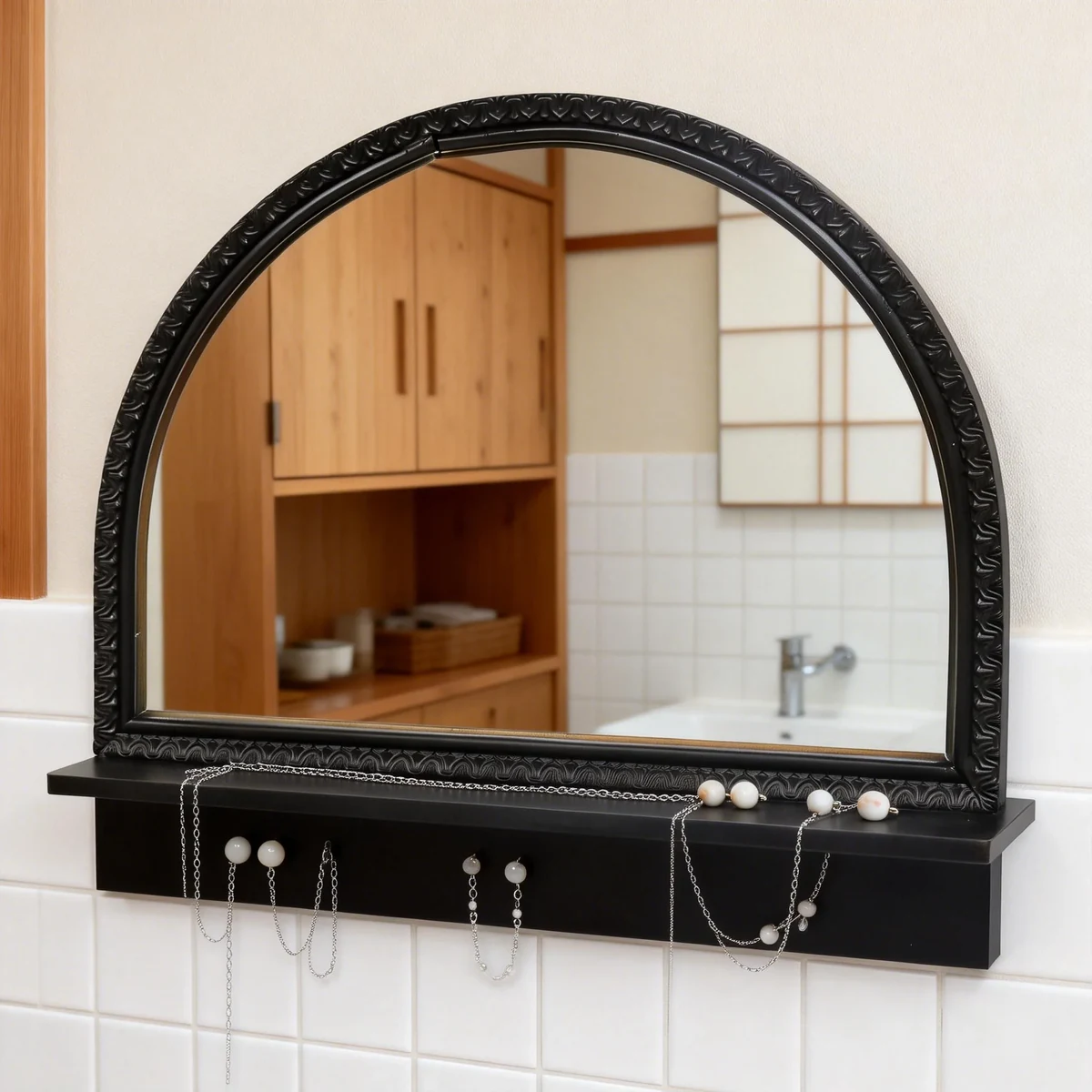 Art Deco Solid Wood Arched Arch Wall Mirror