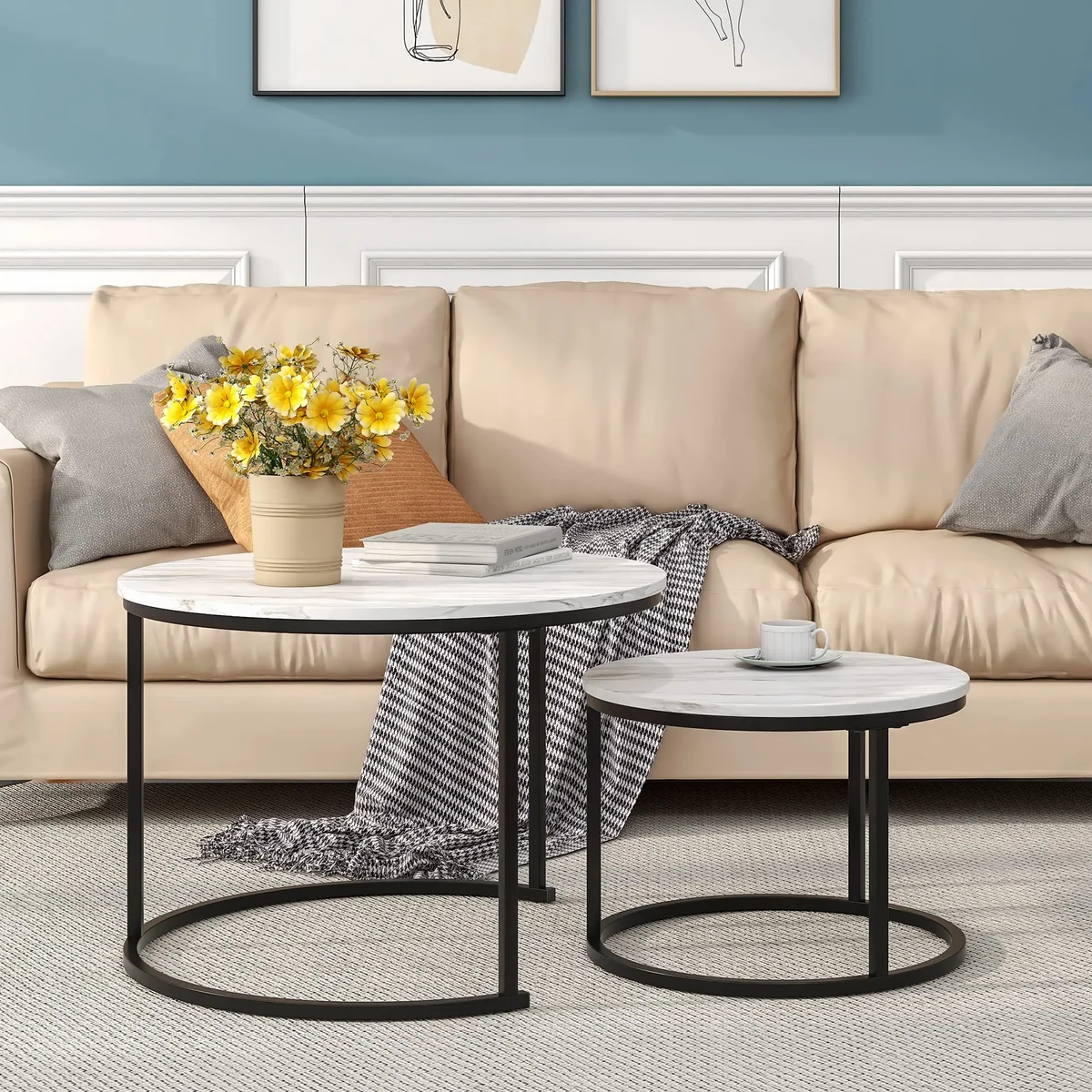 Modern Solid Wood Round Coffee Accent Table