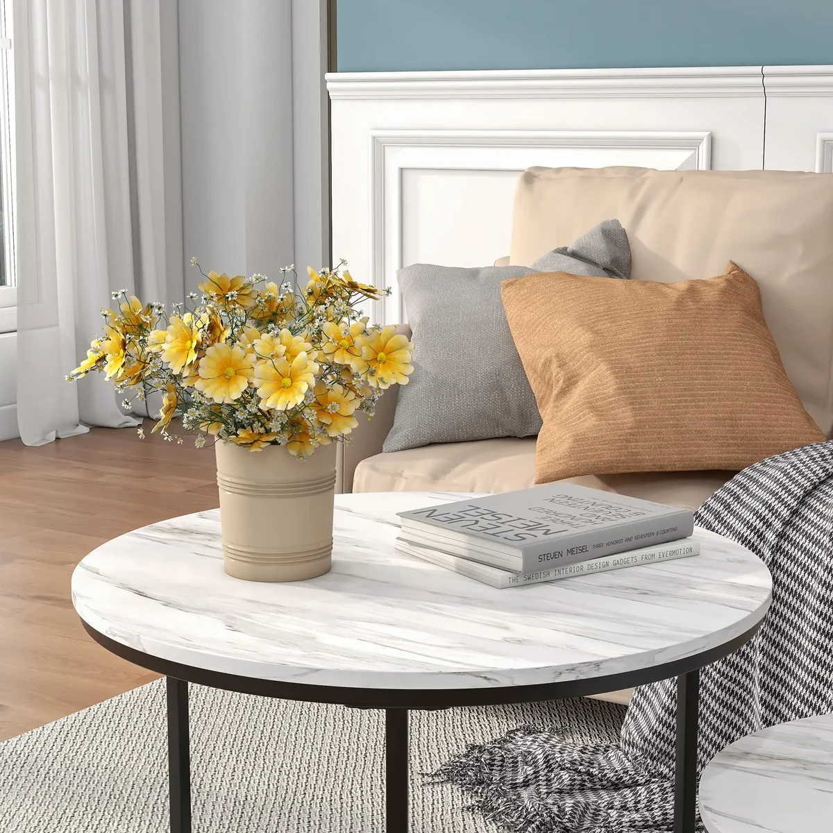 Modern Solid Wood Round Coffee Accent Table