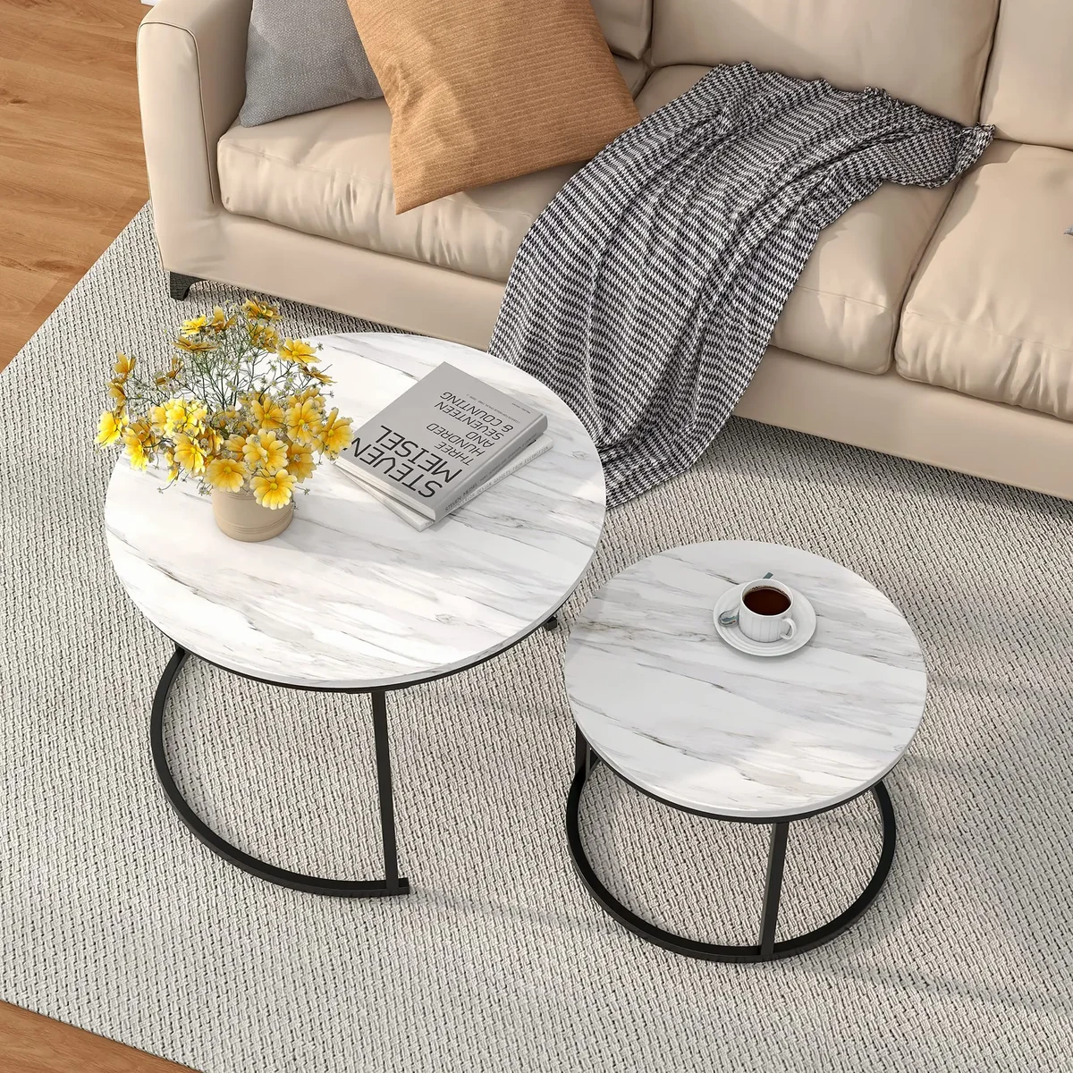Modern Solid Wood Round Coffee Accent Table