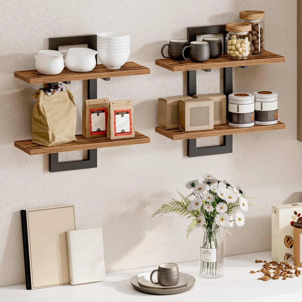 Rustic Metal Floating Floating Wall Shelf
