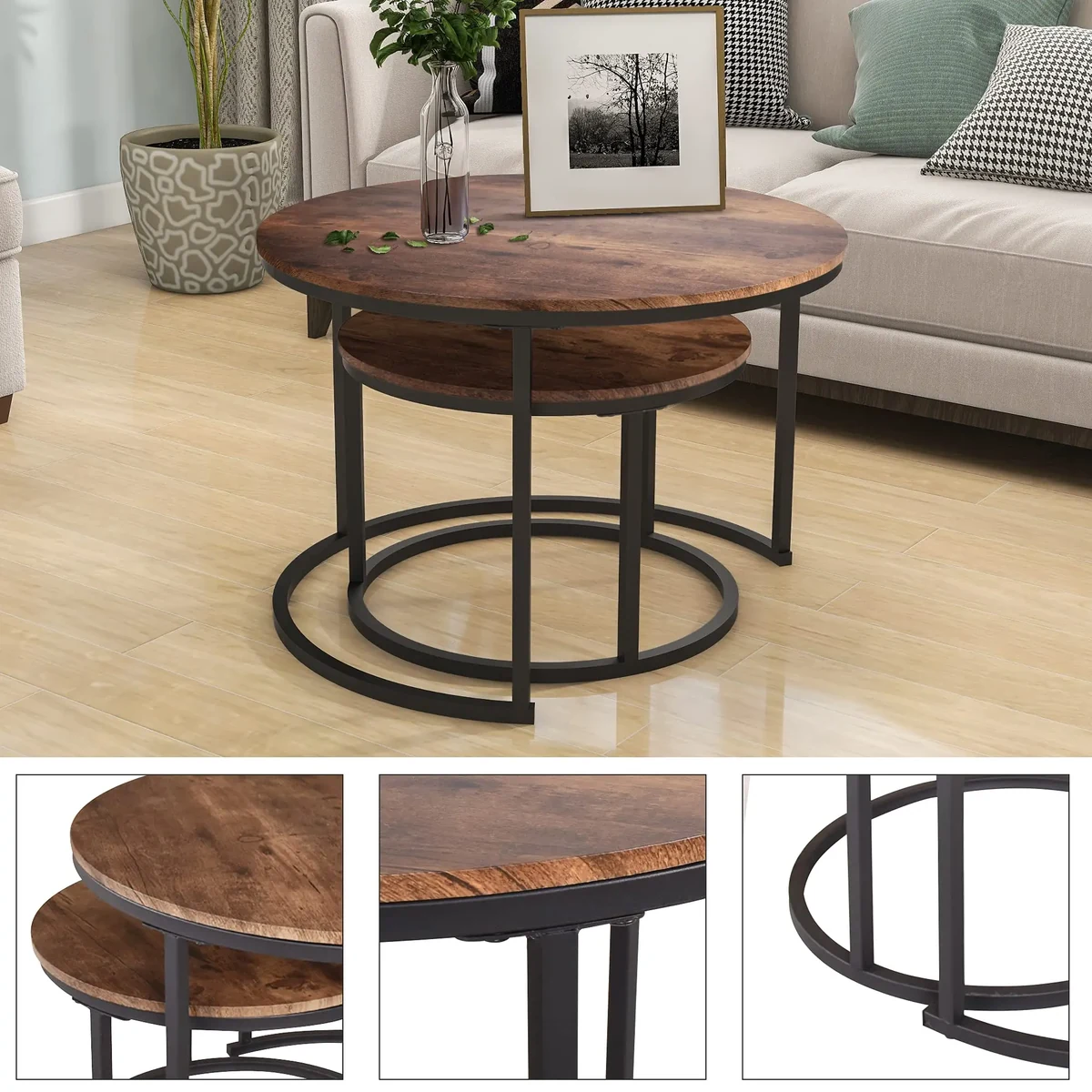 Luxury Solid Wood Round Coffee Accent Table