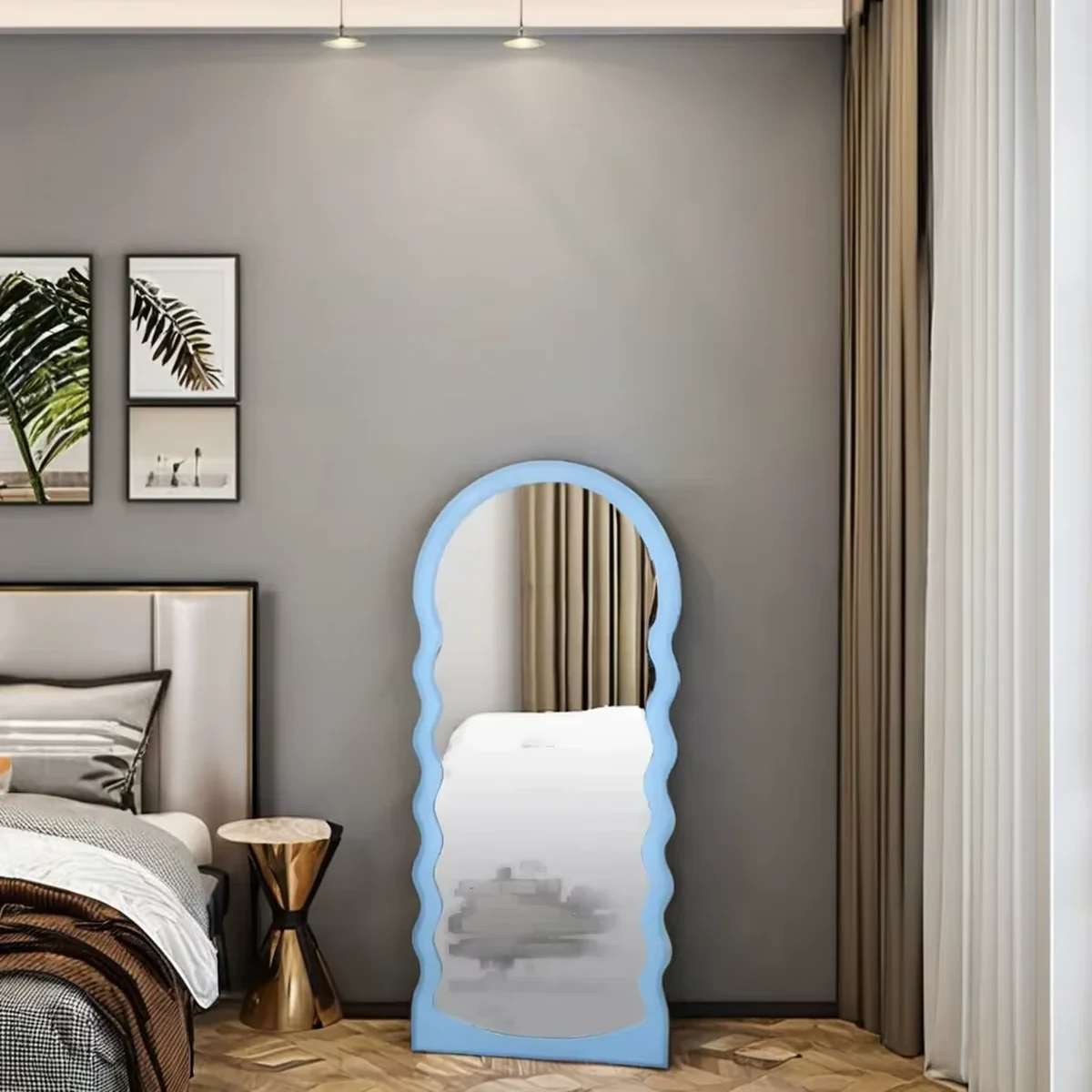 Classic Solid Wood Wavy Full-Length Mirror