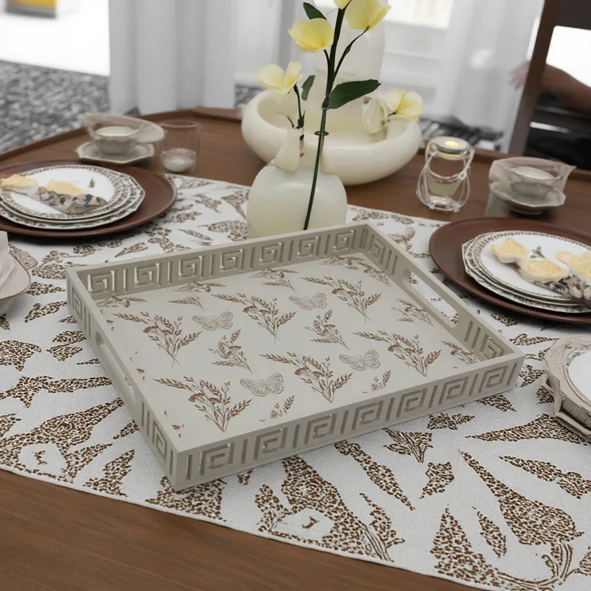 Farmhouse Solid Wood Rectangle Decorative Tray