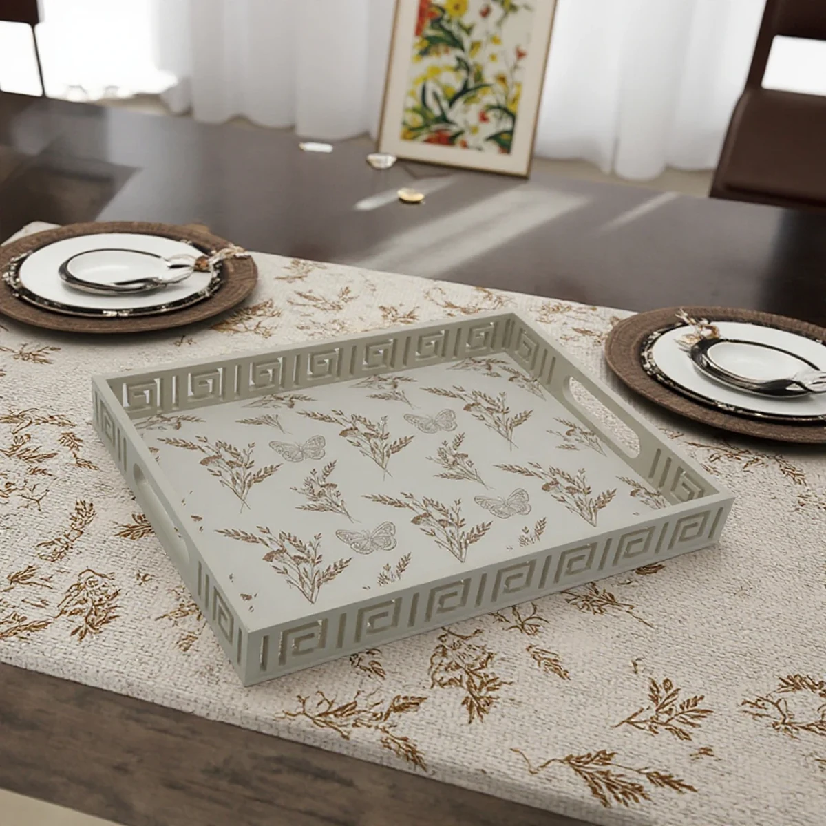Farmhouse Solid Wood Rectangle Decorative Tray