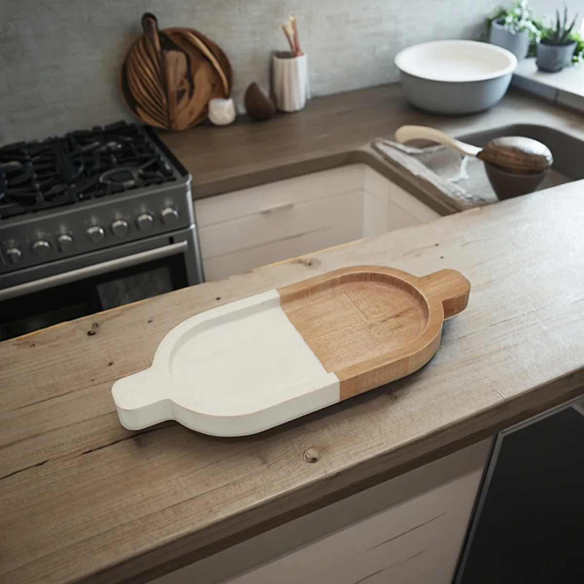 Farmhouse Solid Wood Oval Coffee Decorative Tray