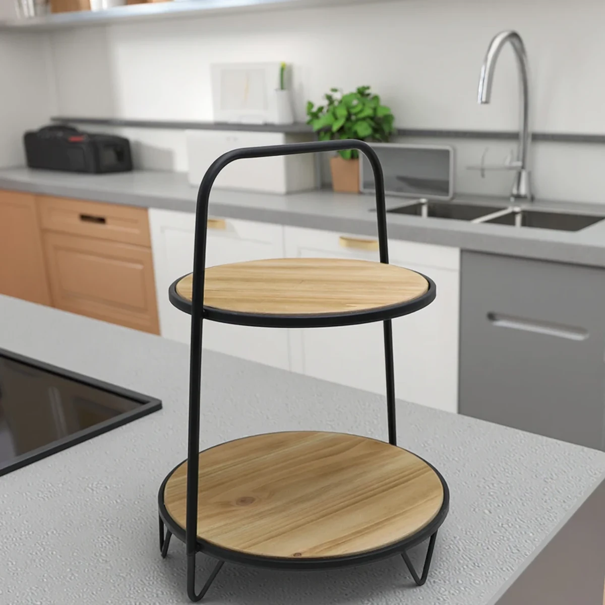 Classic Metal Round 2-Tier Decorative Tray