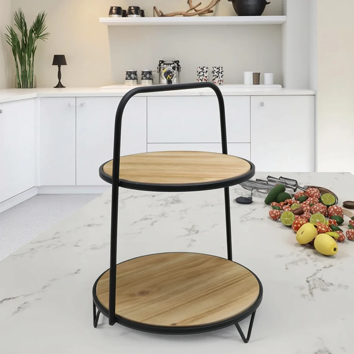 Classic Metal Round 2-Tier Decorative Tray