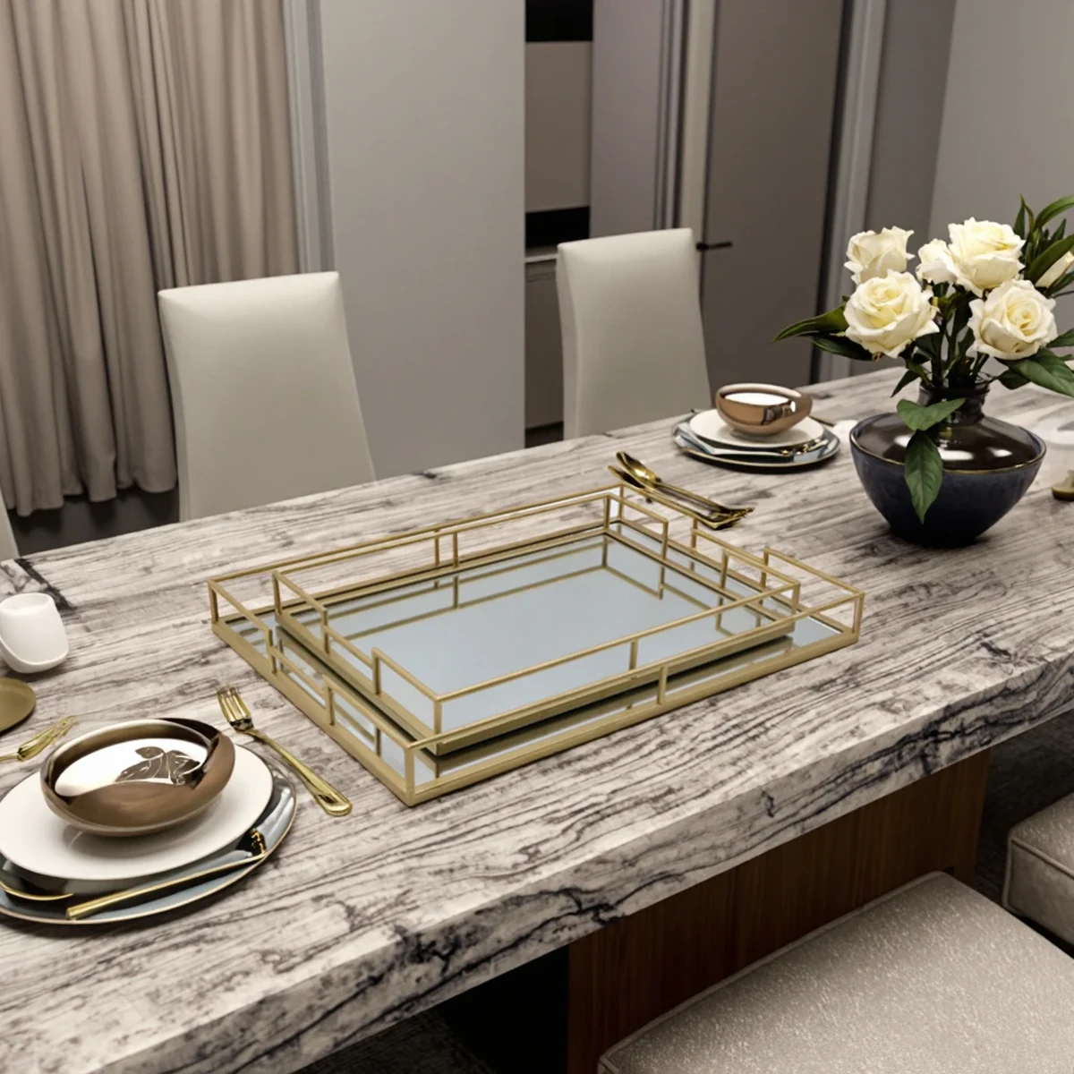 Luxury Metal Rectangle Decorative Tray