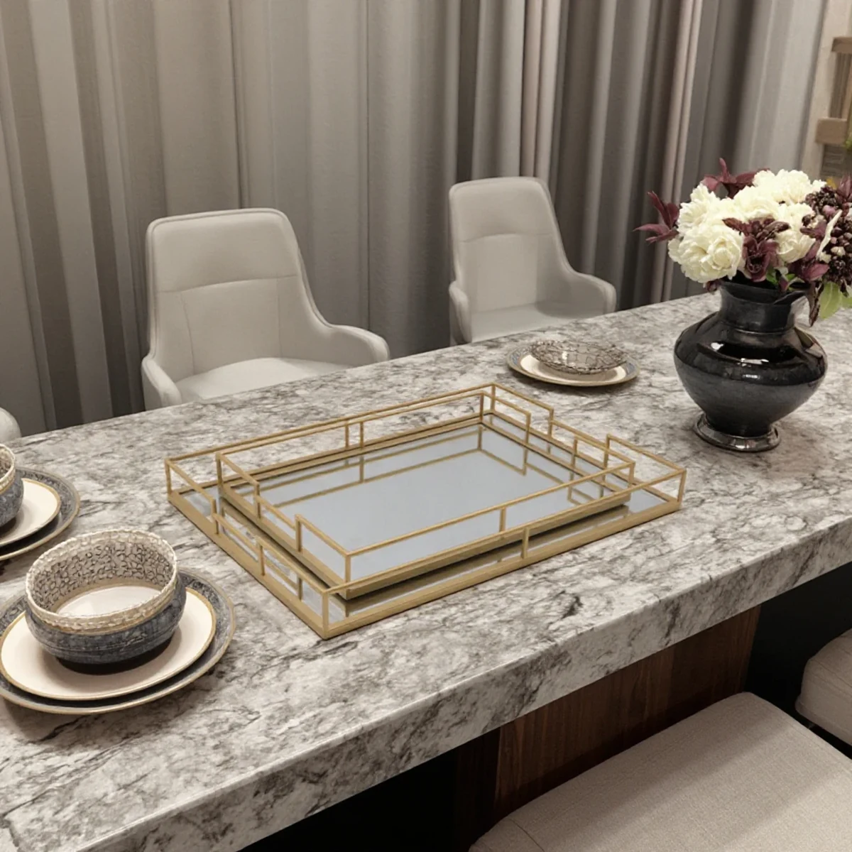 Luxury Metal Rectangle Decorative Tray