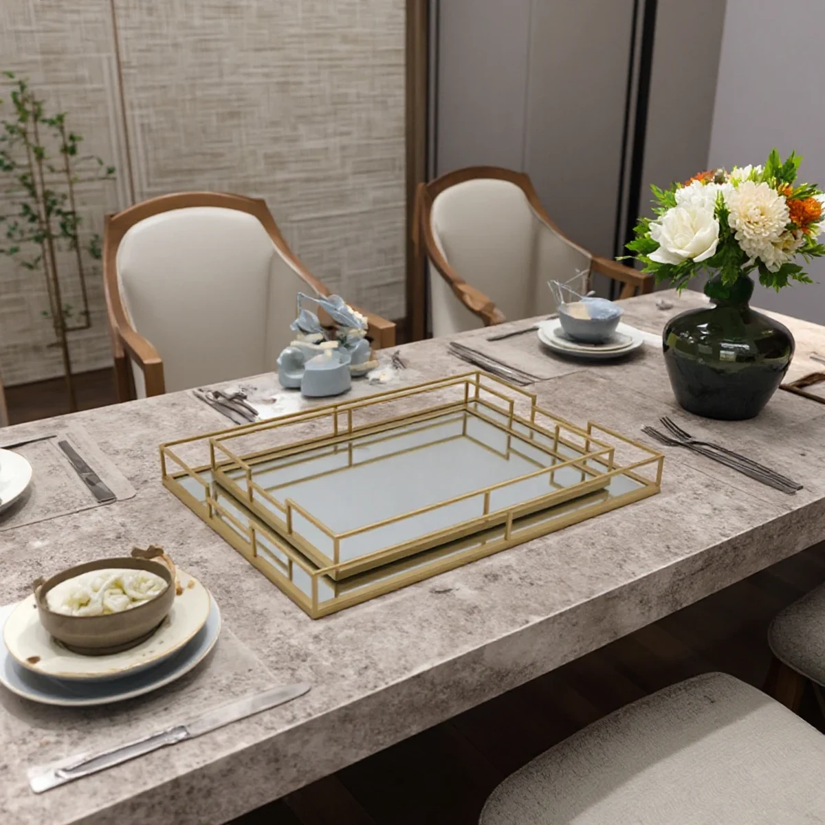 Luxury Metal Rectangle Decorative Tray