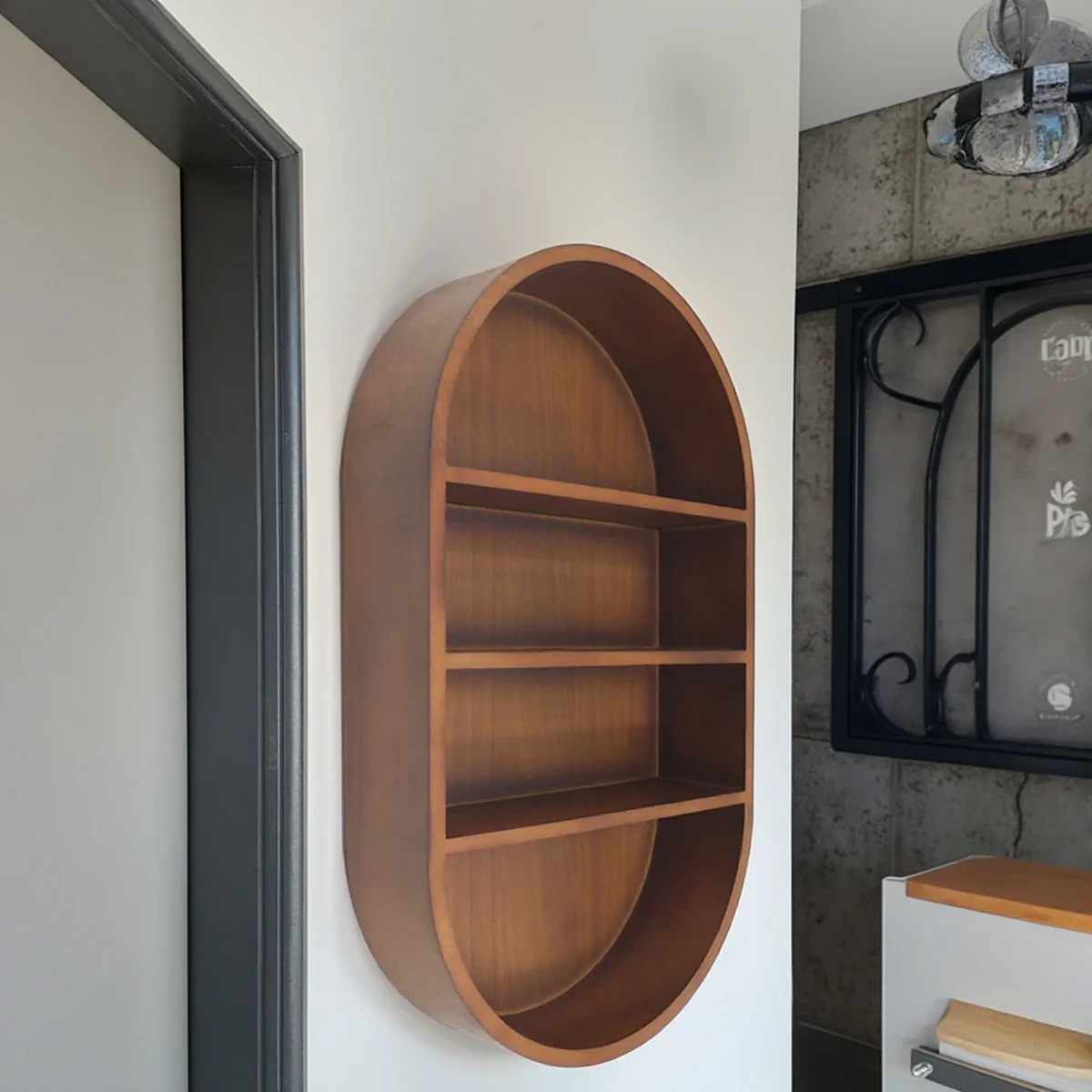 Rustic Solid Wood Oval Floating Wall Shelf