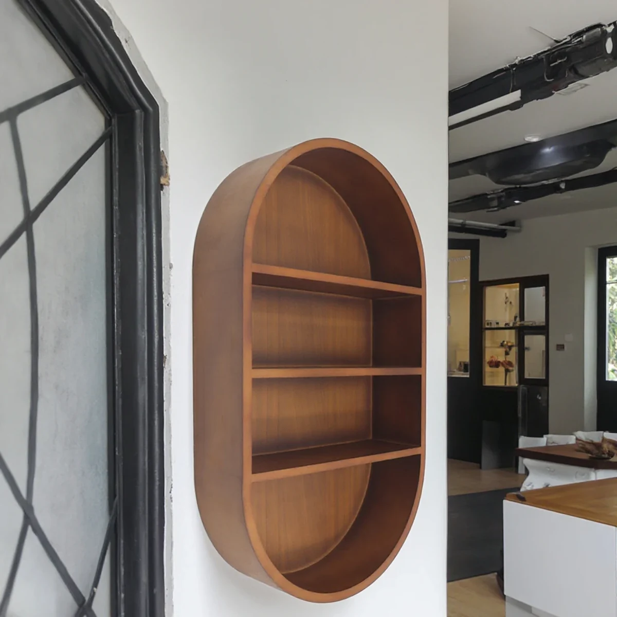 Rustic Solid Wood Oval Floating Wall Shelf