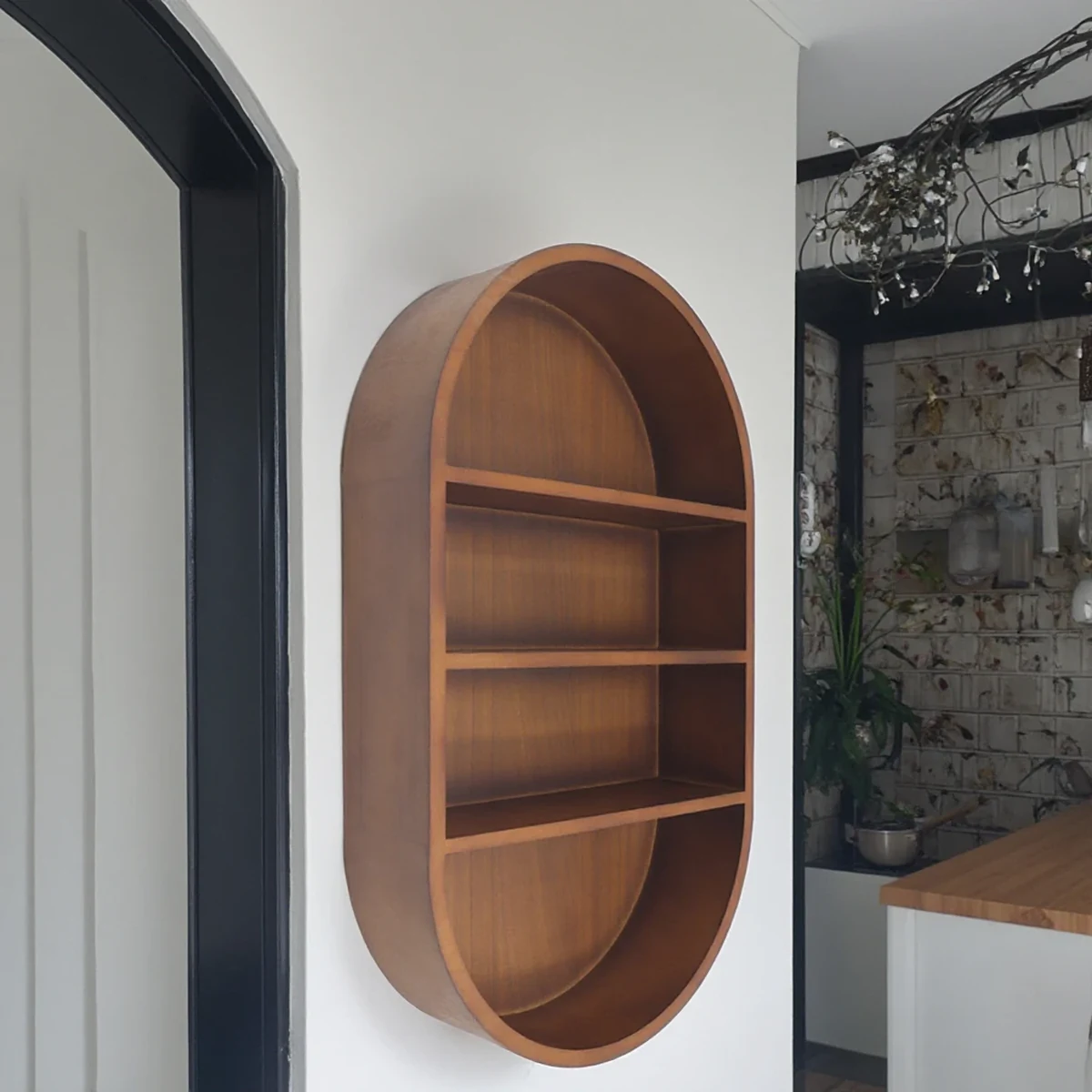 Rustic Solid Wood Oval Floating Wall Shelf
