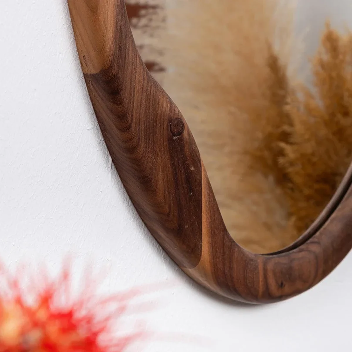 Antique Solid Wood Round Round Wall Mirror