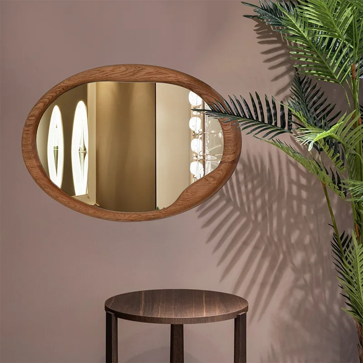 Antique Solid Wood Round Round Wall Mirror