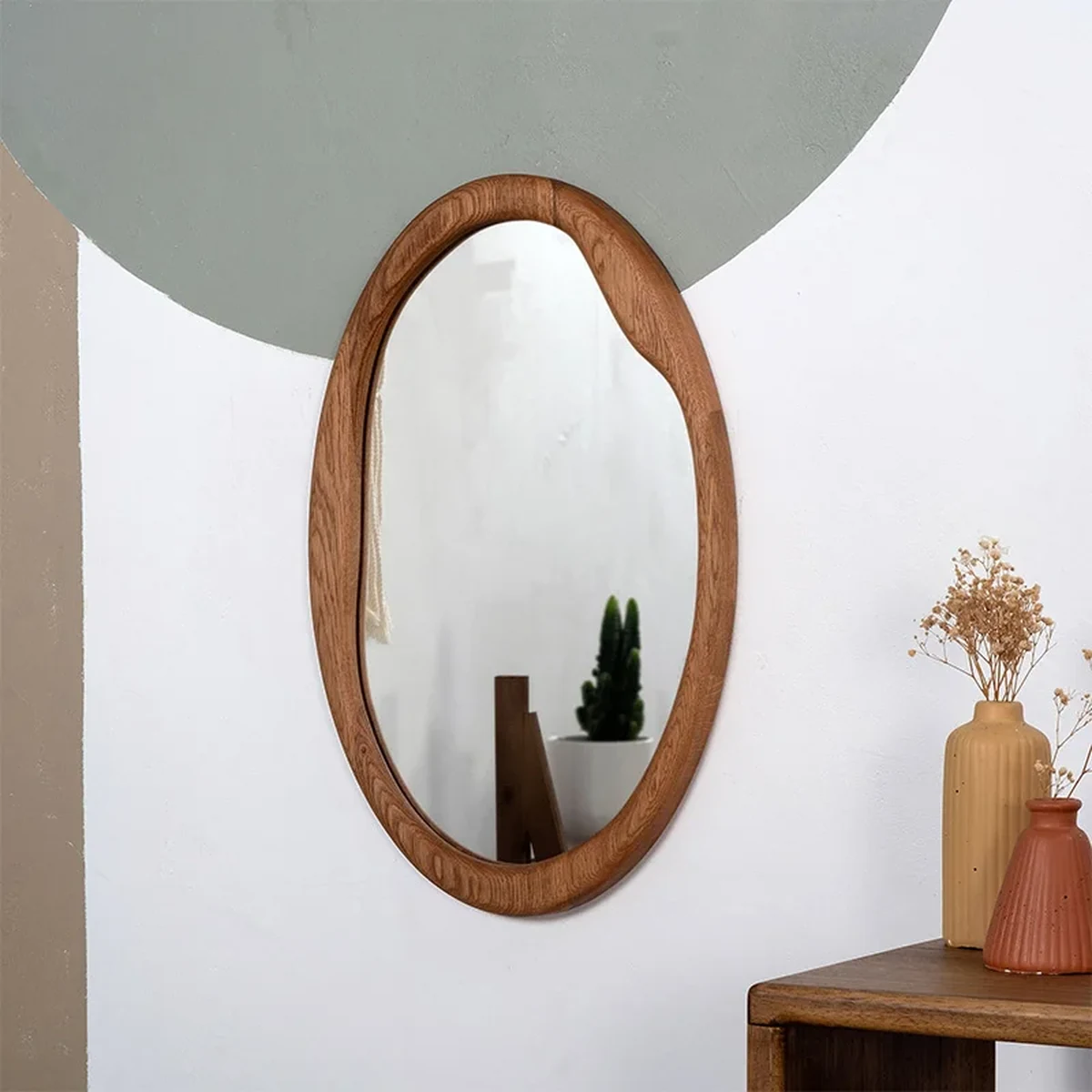 Antique Solid Wood Round Round Wall Mirror