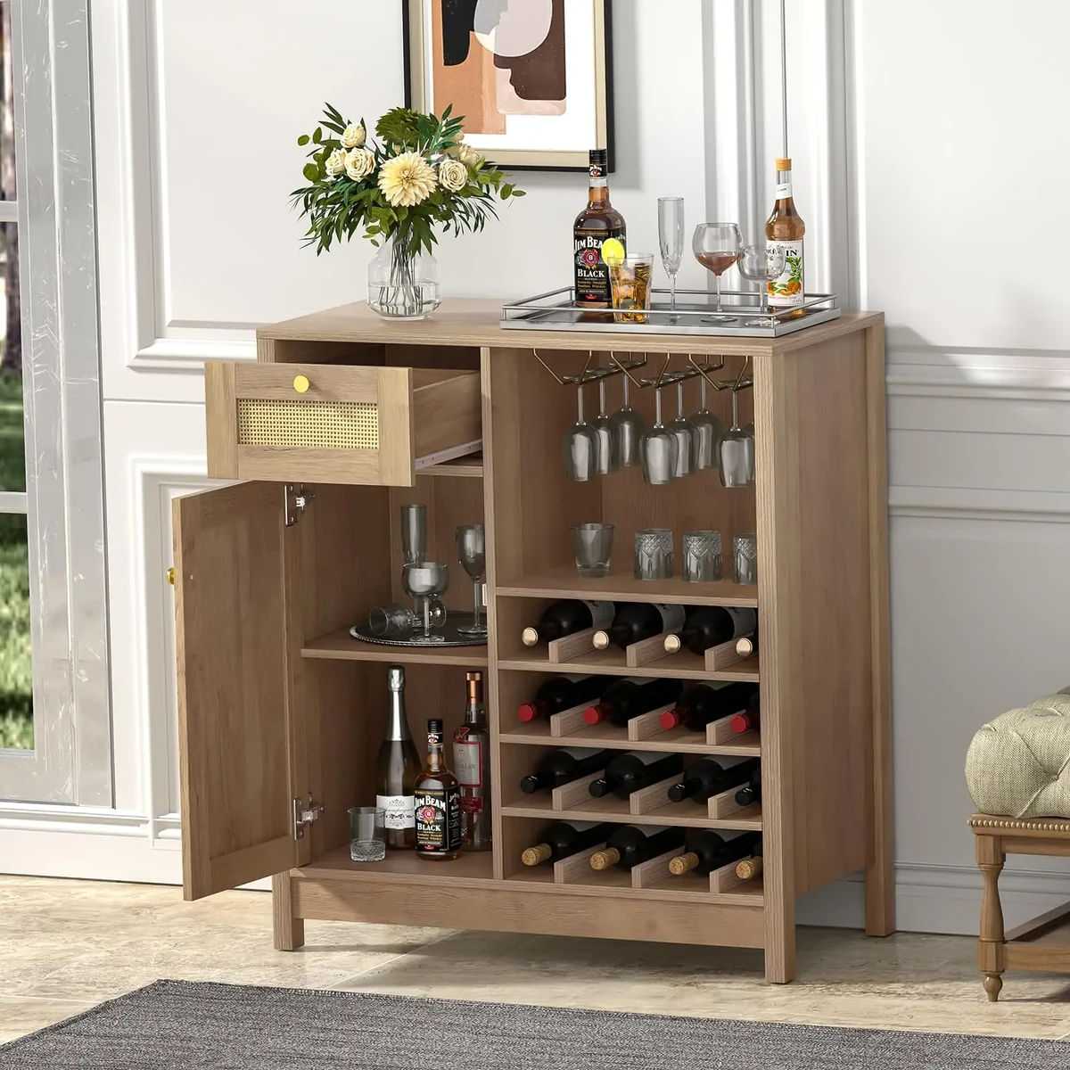 Farmhouse Rattan Coffee Side Wine Rack