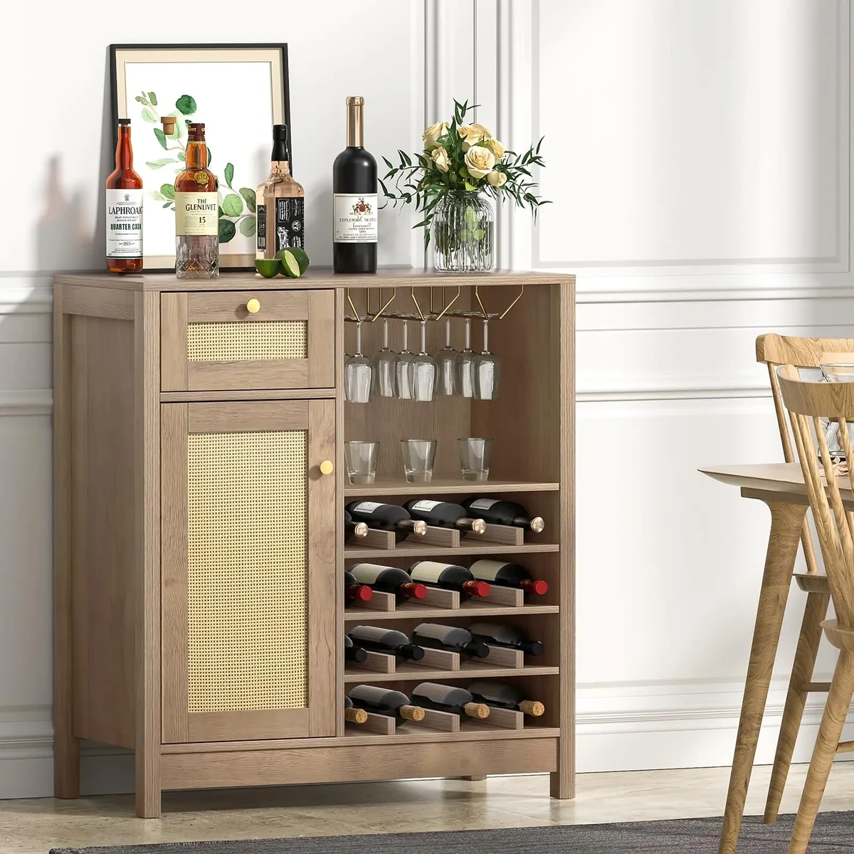 Farmhouse Rattan Coffee Side Wine Rack