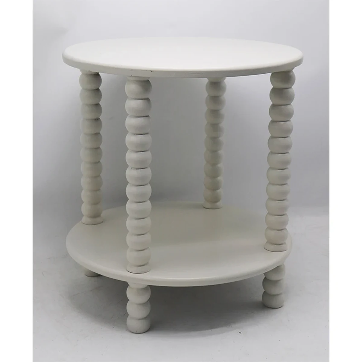 Modern Solid Wood Round 2-Tier Accent Table