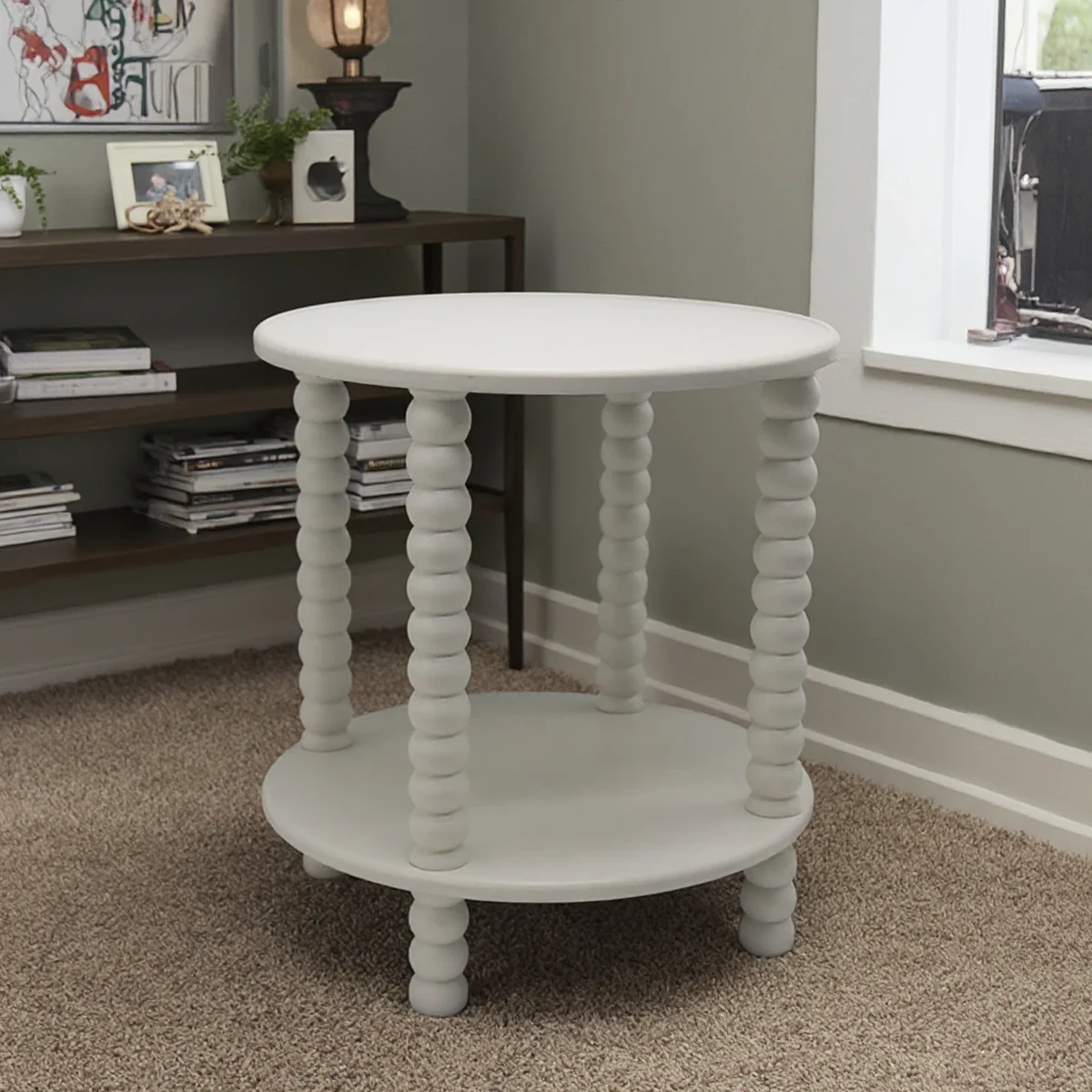 Modern Solid Wood Round 2-Tier Accent Table