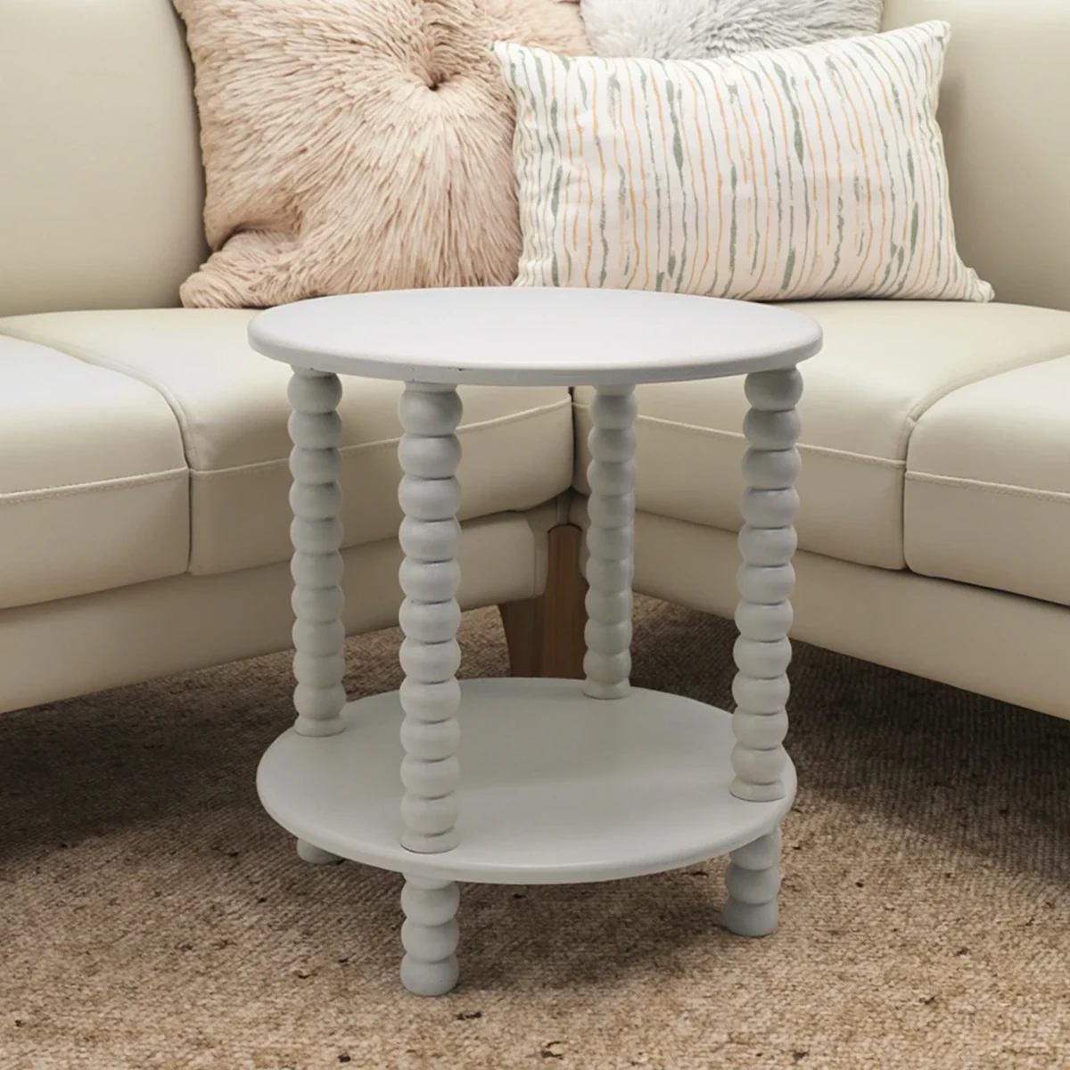 Modern Solid Wood Round 2-Tier Accent Table