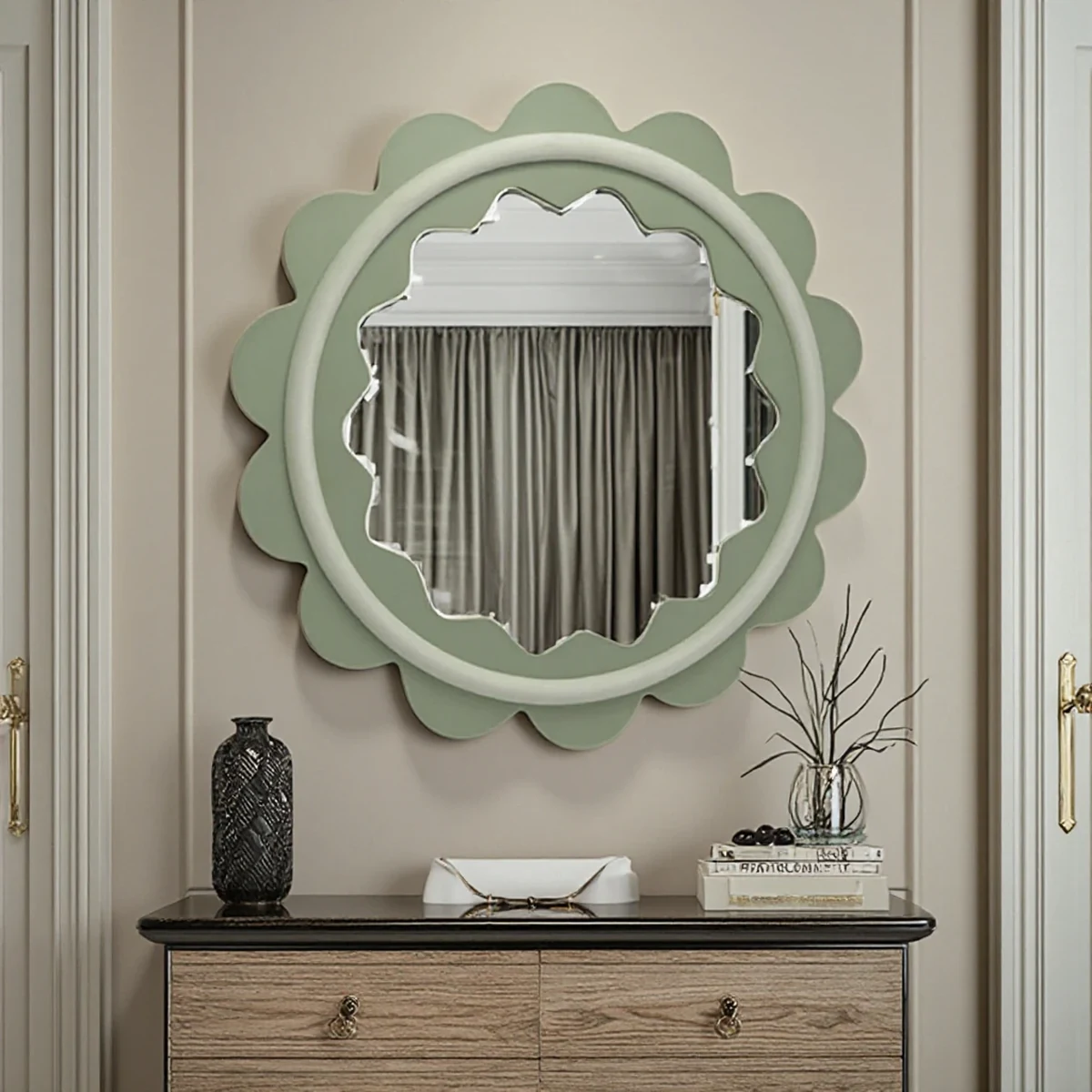 Modern Solid Wood Round Round Wall Mirror