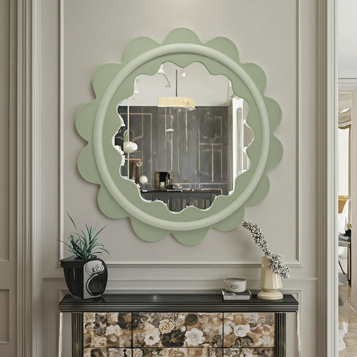 Modern Solid Wood Round Round Wall Mirror