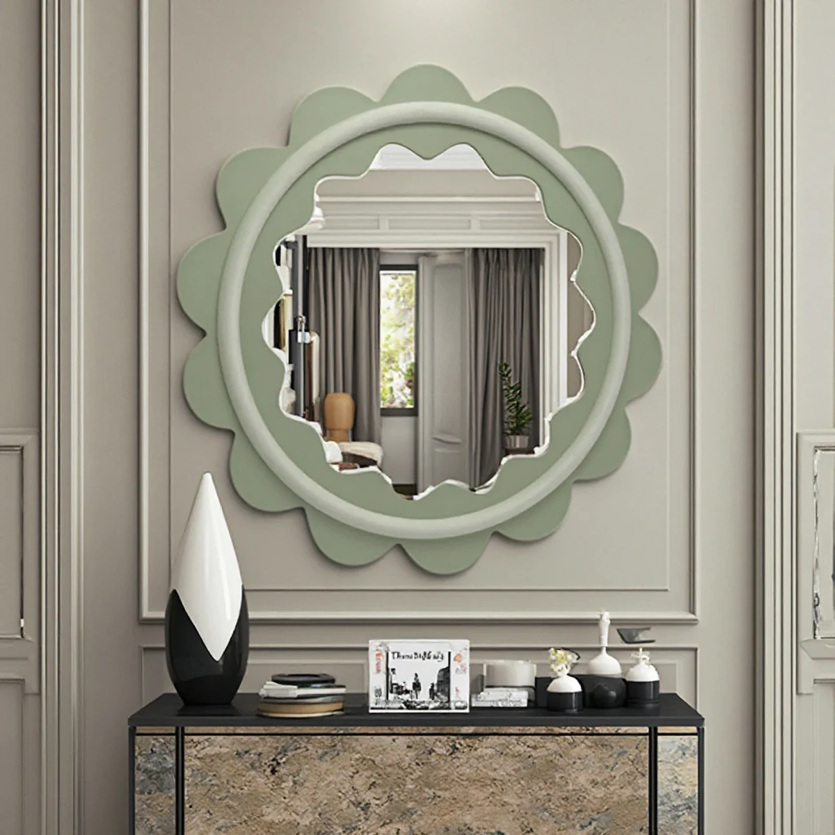 Modern Solid Wood Round Round Wall Mirror