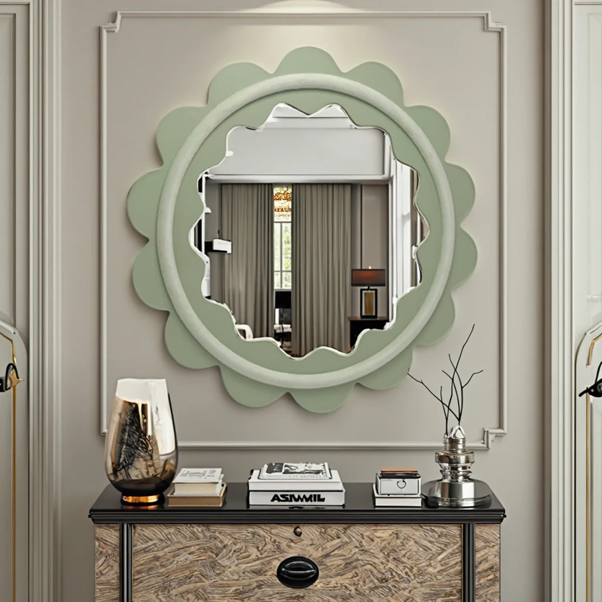 Modern Solid Wood Round Round Wall Mirror
