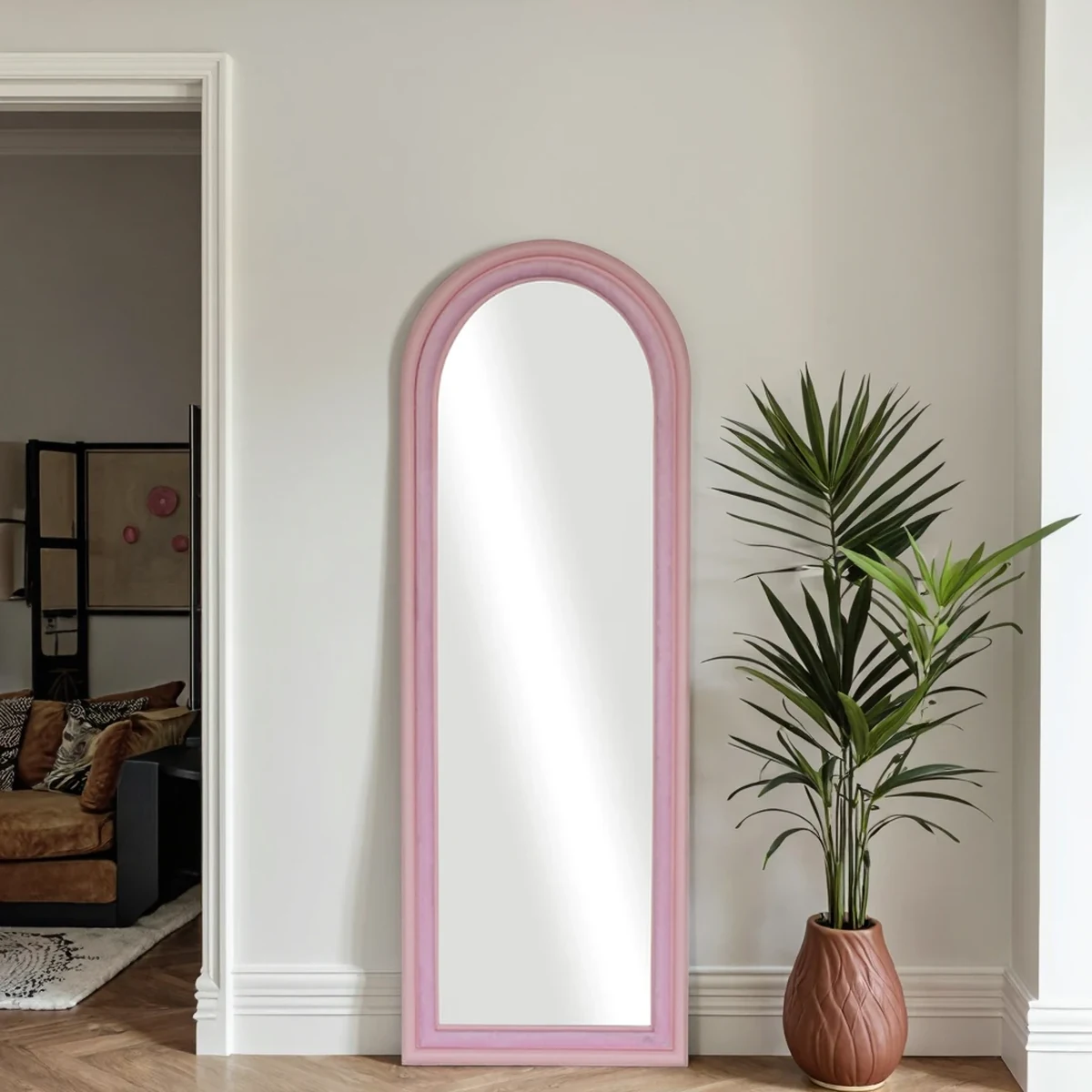 Modern Solid Wood Arched Arch Full-Length Mirror