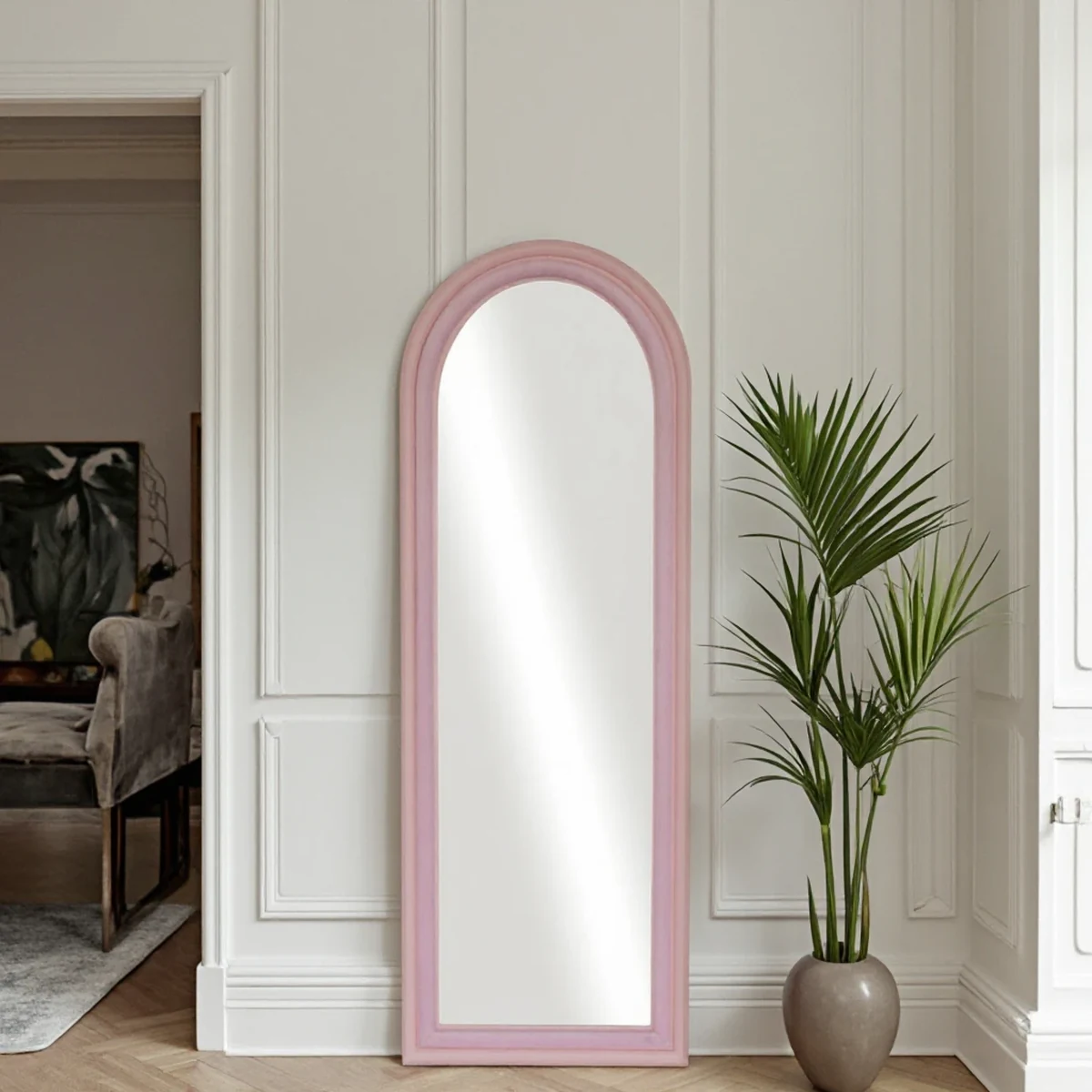 Modern Solid Wood Arched Arch Full-Length Mirror