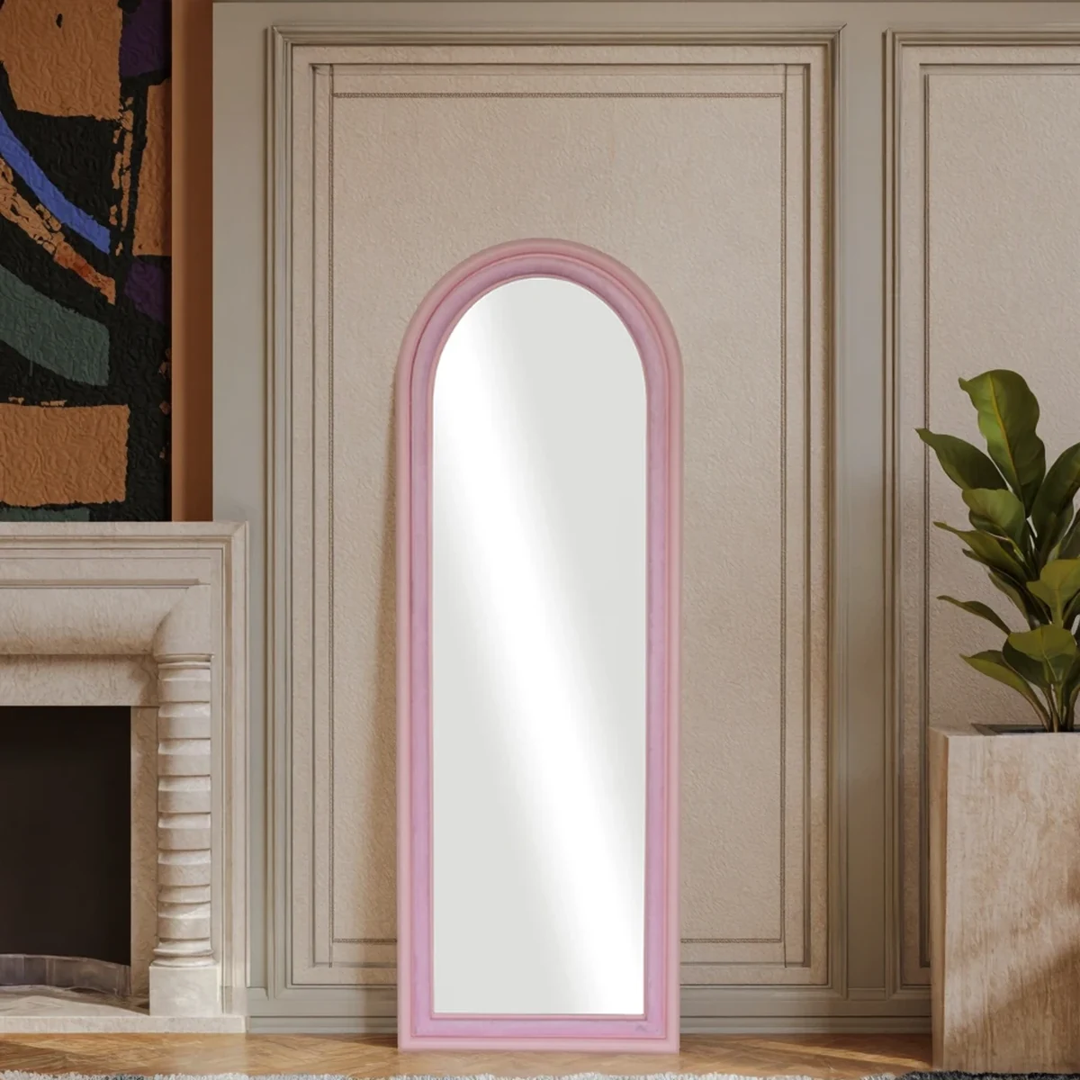 Modern Solid Wood Arched Arch Full-Length Mirror