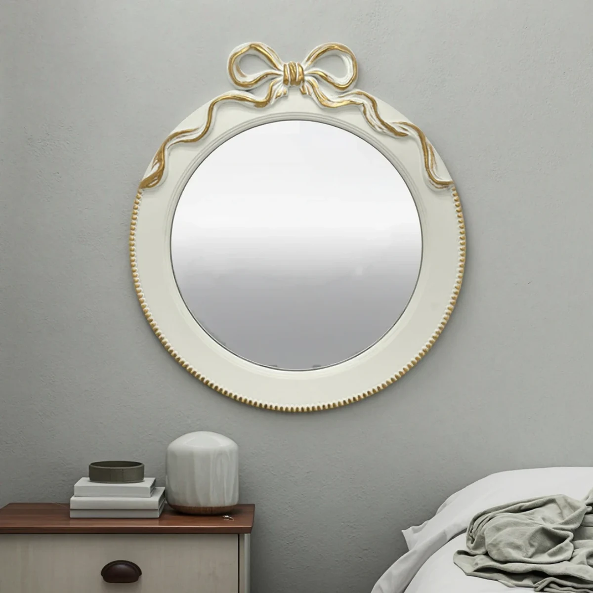 European Solid Wood Round Round Wall Mirror