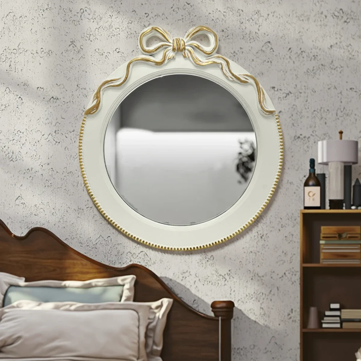 European Solid Wood Round Round Wall Mirror
