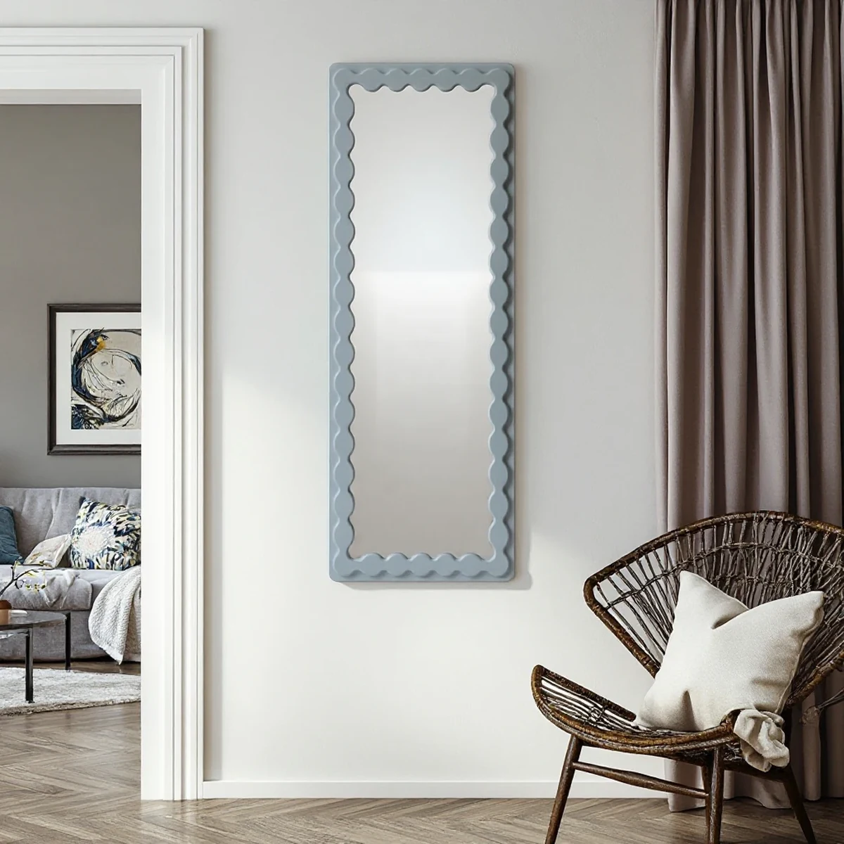 Modern Solid Wood Wavy Wall Mirror