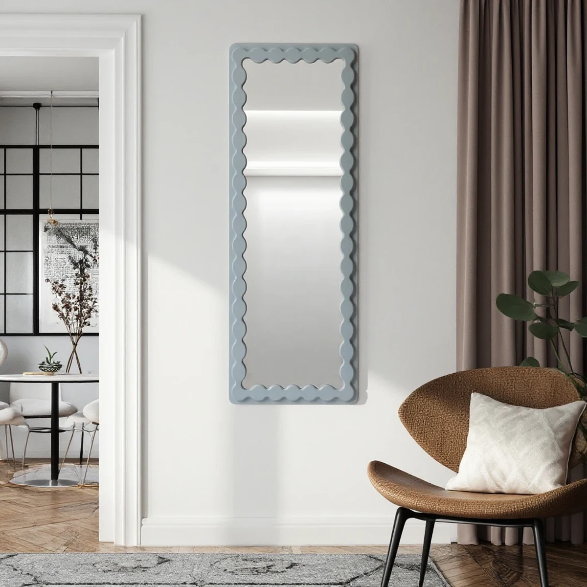 Modern Solid Wood Wavy Wall Mirror