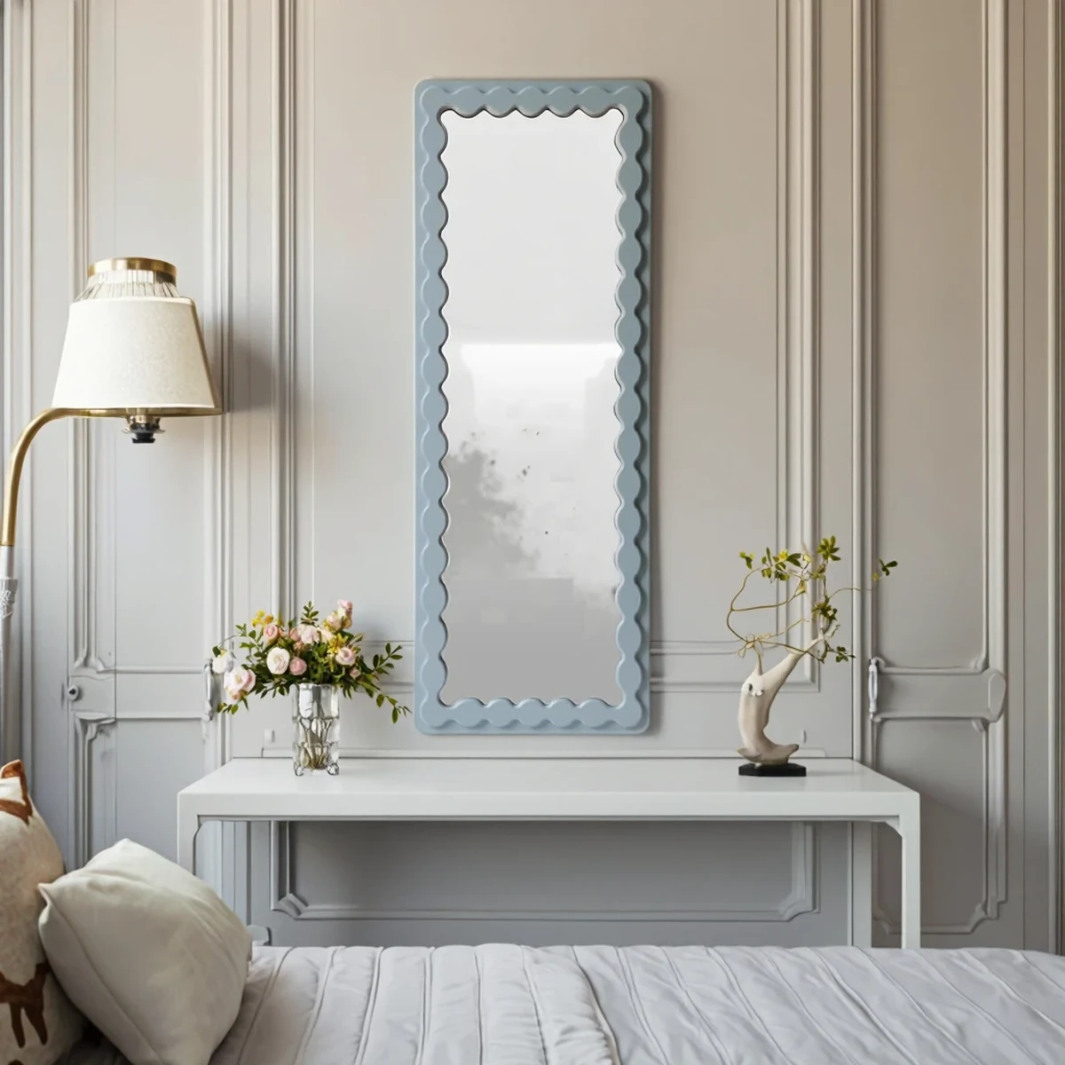 Modern Solid Wood Wavy Wall Mirror