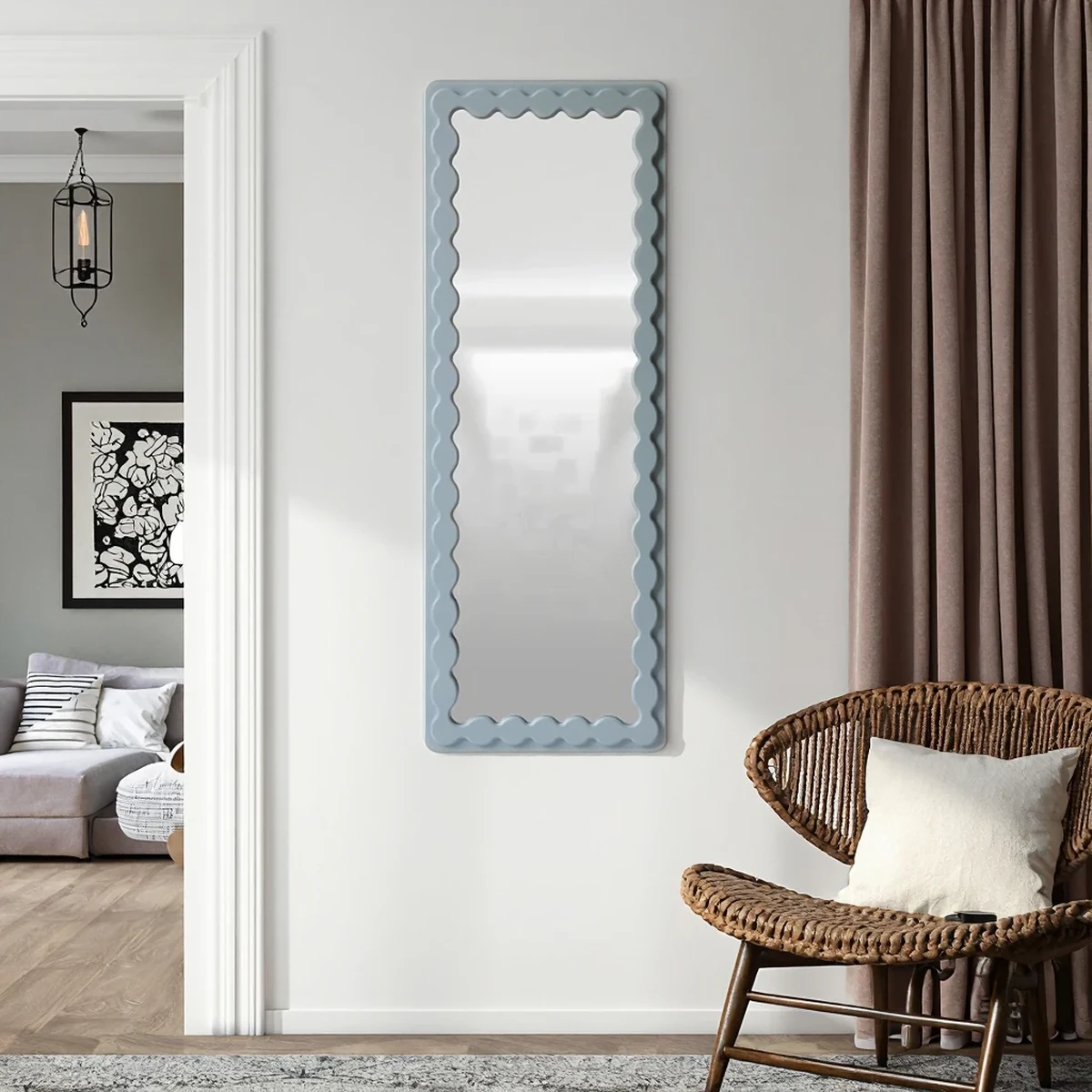 Modern Solid Wood Wavy Wall Mirror