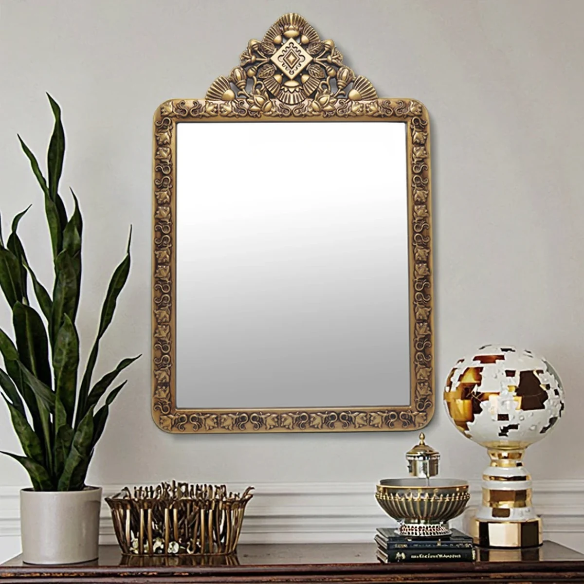 Vintage Solid Wood Carved Wall Mirror