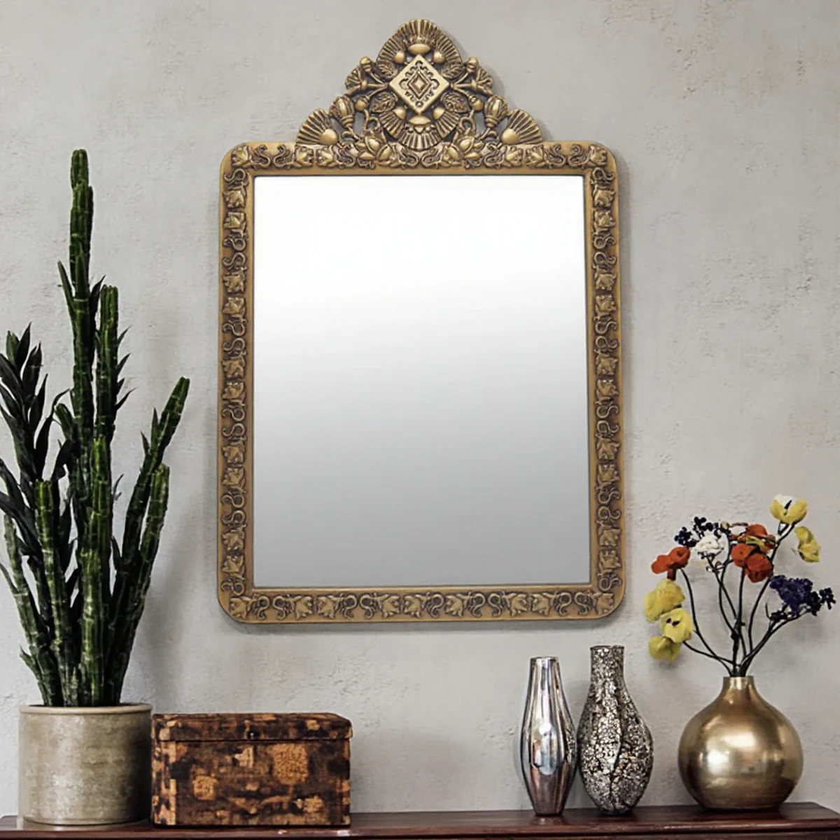 Vintage Solid Wood Carved Wall Mirror