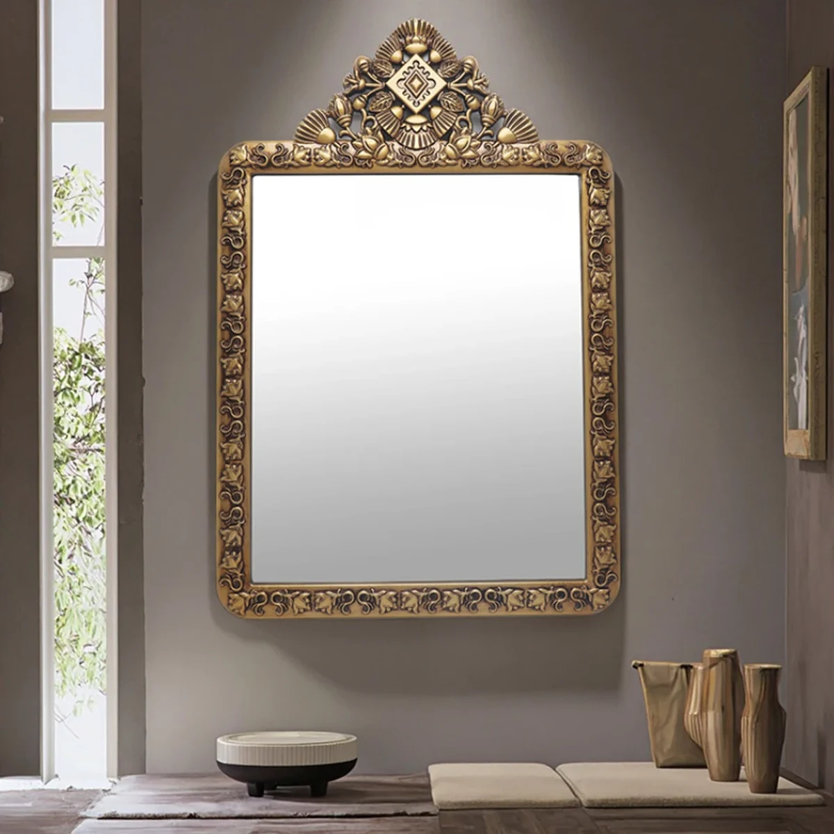 Vintage Solid Wood Carved Wall Mirror
