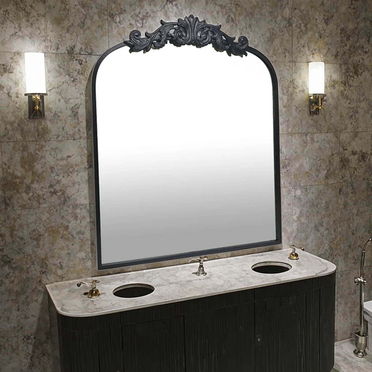 European Metal Arched Arch Tabletop Vanity Mirror