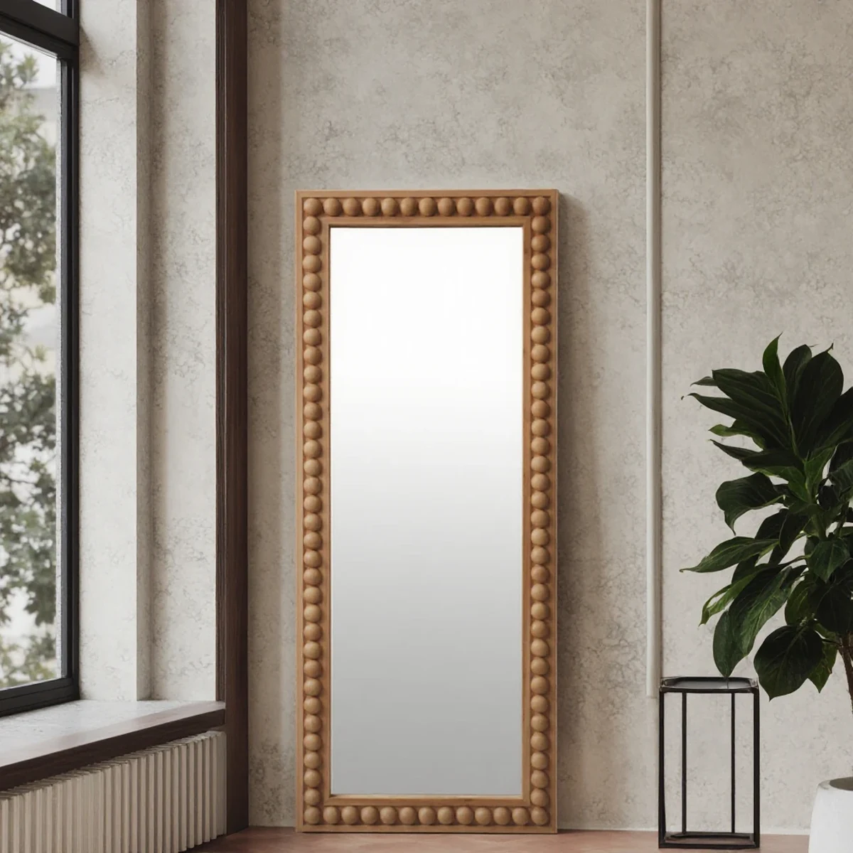 Farmhouse Glass Rectangular Beaded Wall Mirror