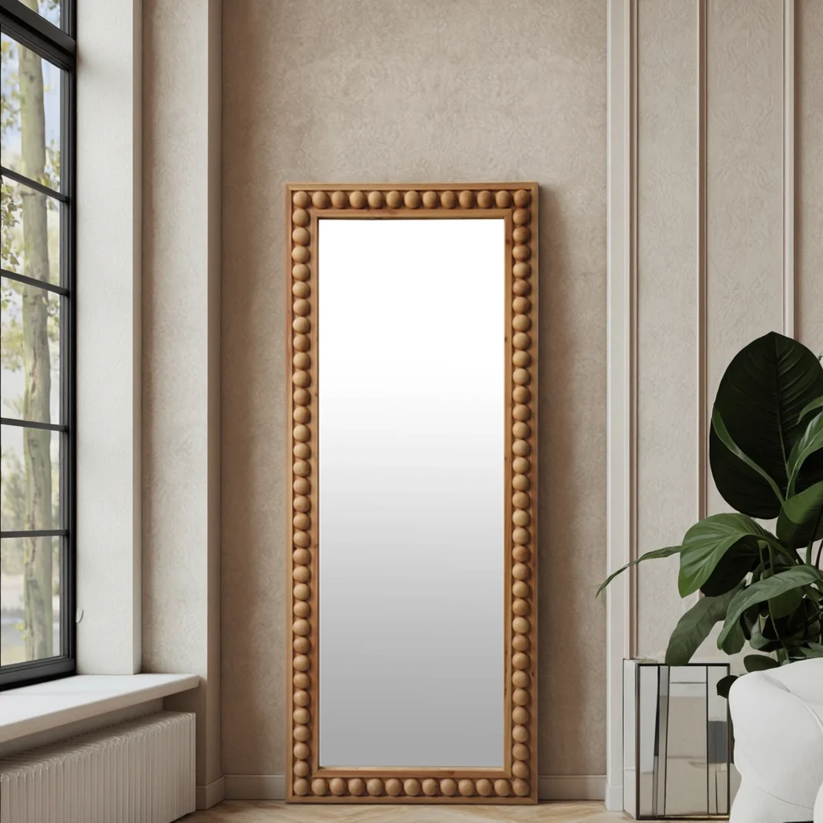 Farmhouse Glass Rectangular Beaded Wall Mirror