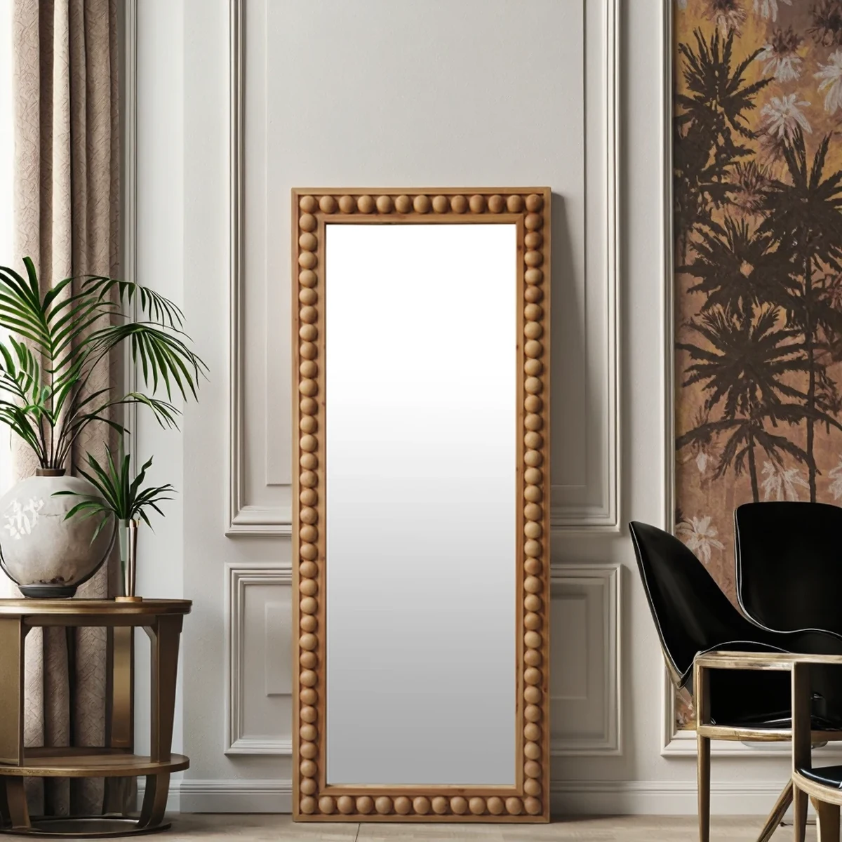 Farmhouse Glass Rectangular Beaded Wall Mirror