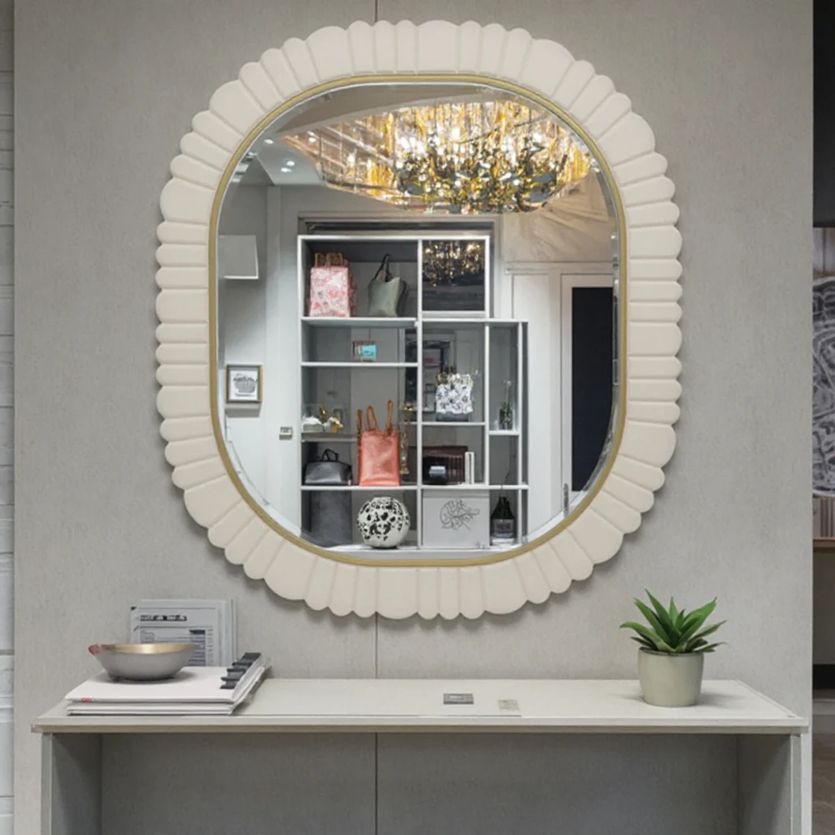 Vintage Solid Wood Oval Round Wall Mirror