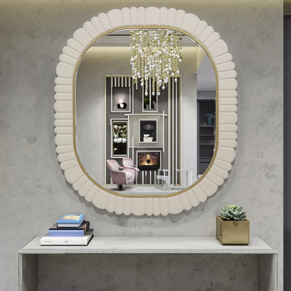 Vintage Solid Wood Oval Round Wall Mirror