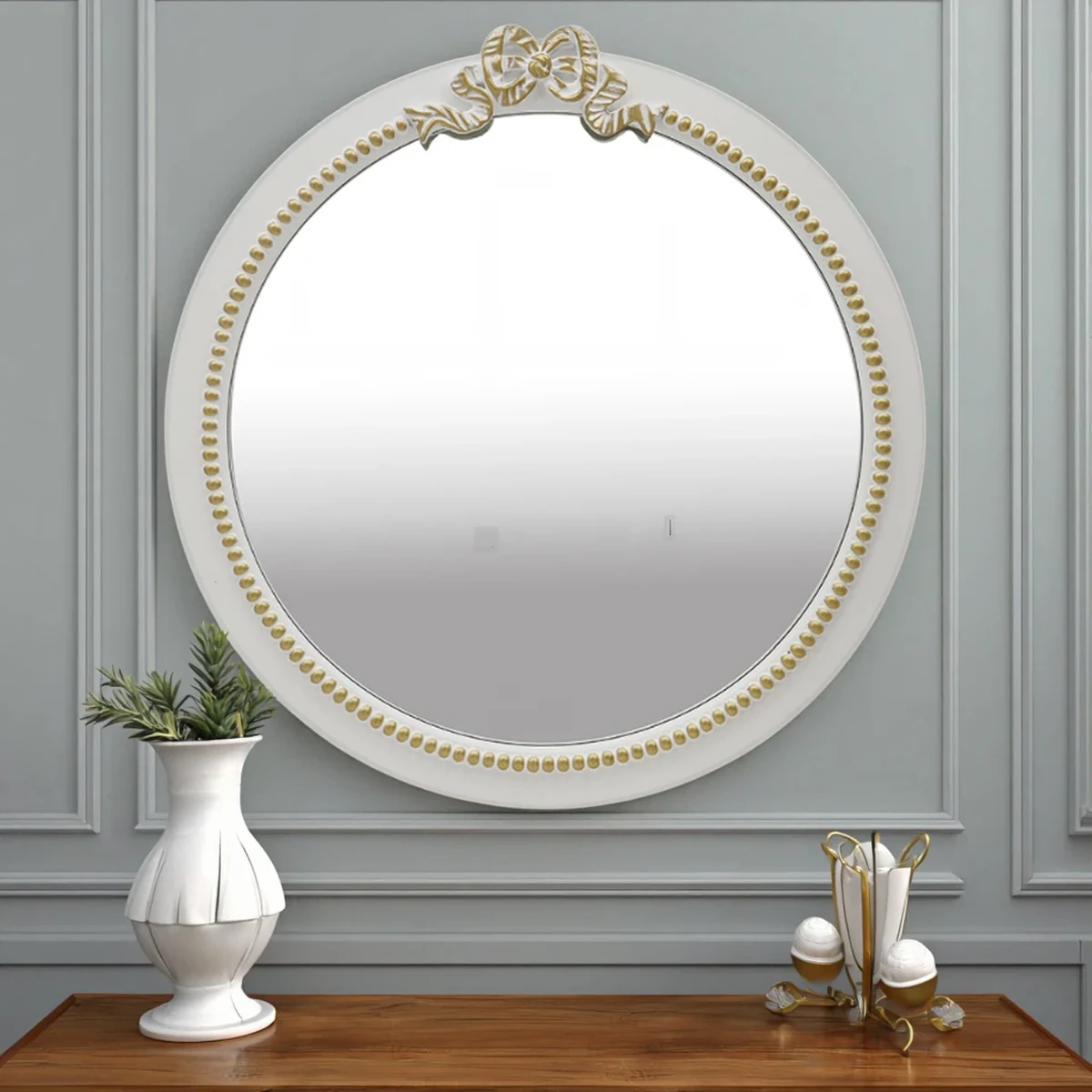 European Solid Wood Round Round Wall Mirror